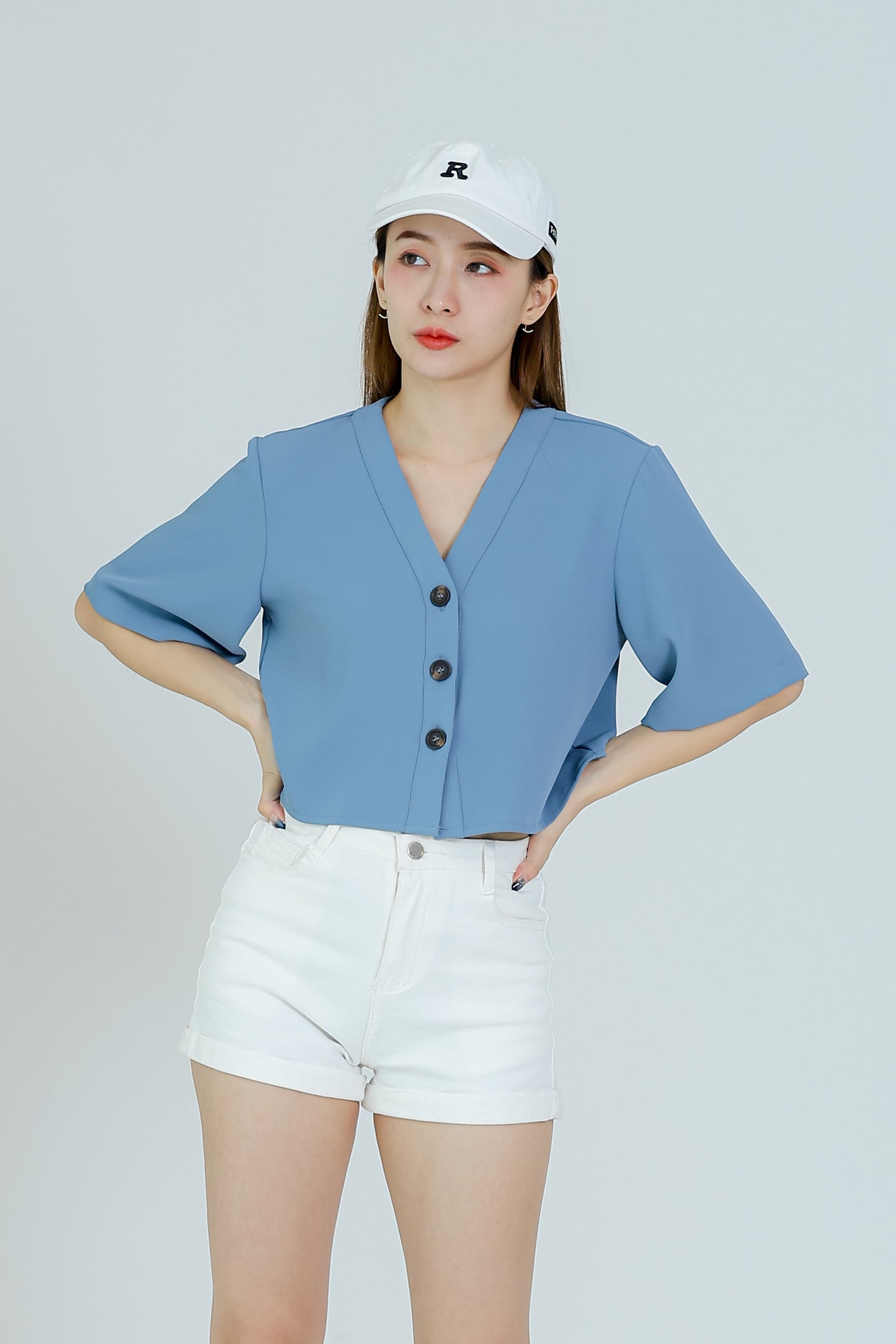 Hillary Bell Sleeve Top - Steel Blue
