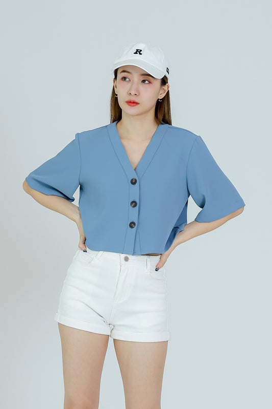 Hillary Bell Sleeve Top - Steel Blue