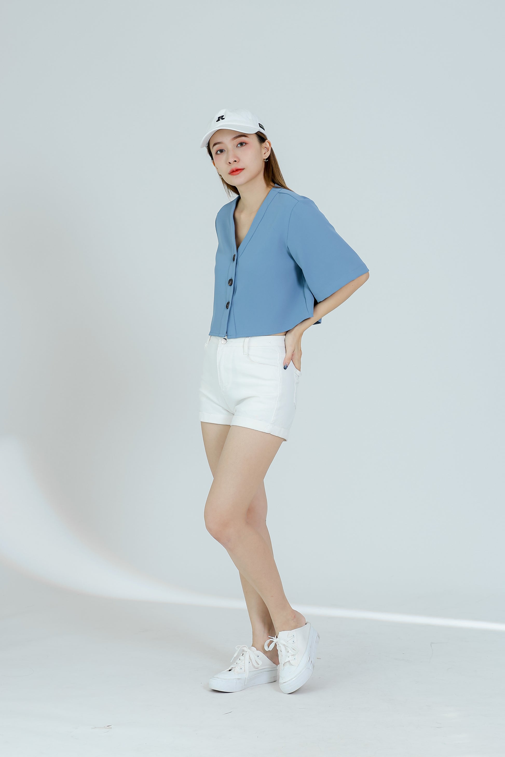 Hillary Bell Sleeve Top - Steel Blue