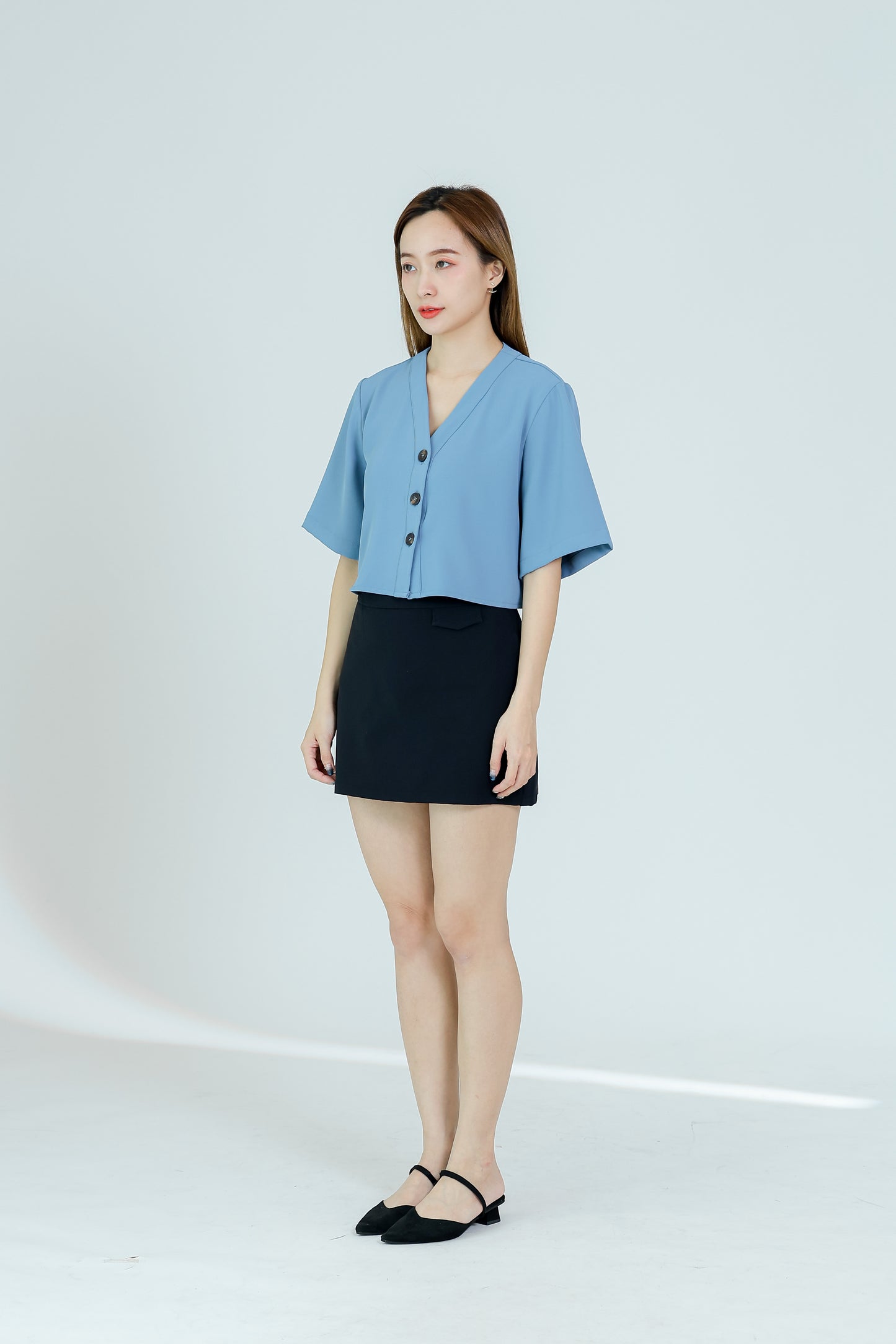 Hillary Bell Sleeve Top - Steel Blue