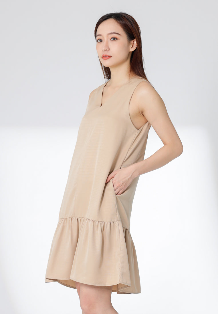Hova Ruffles Shift Dress - Khaki