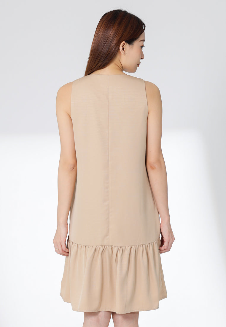 Hova Ruffles Shift Dress - Khaki