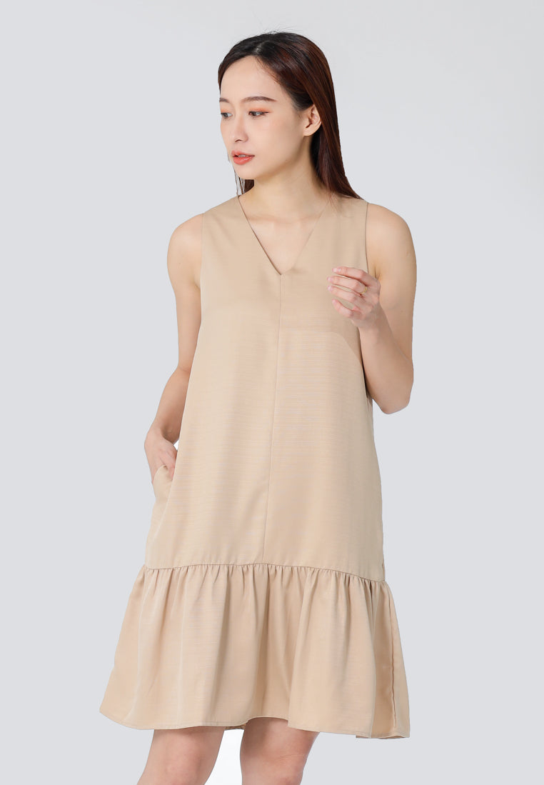 Hova Ruffles Shift Dress - Khaki
