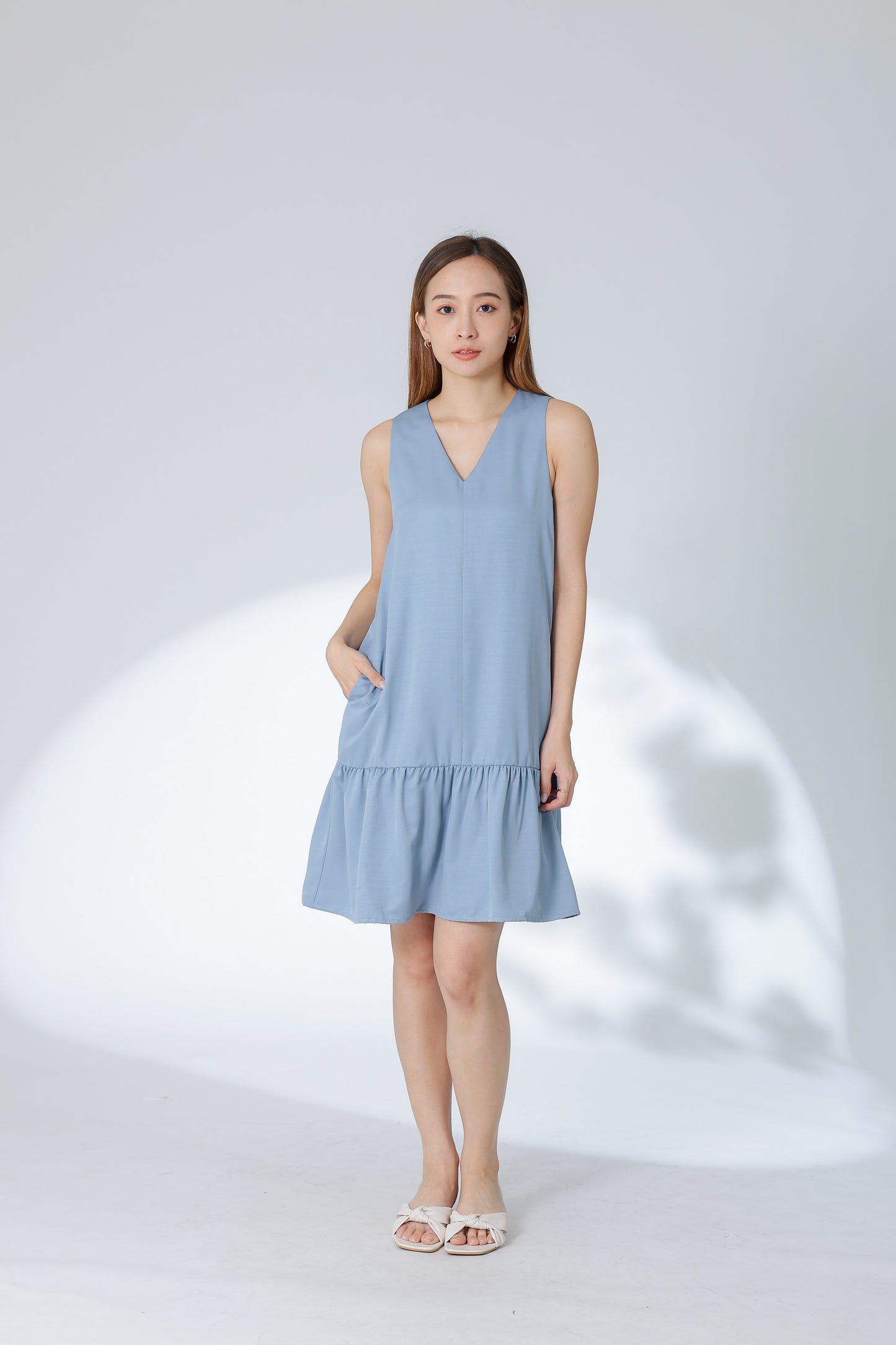 Hova Ruffles Shift Dress - Bluish Grey