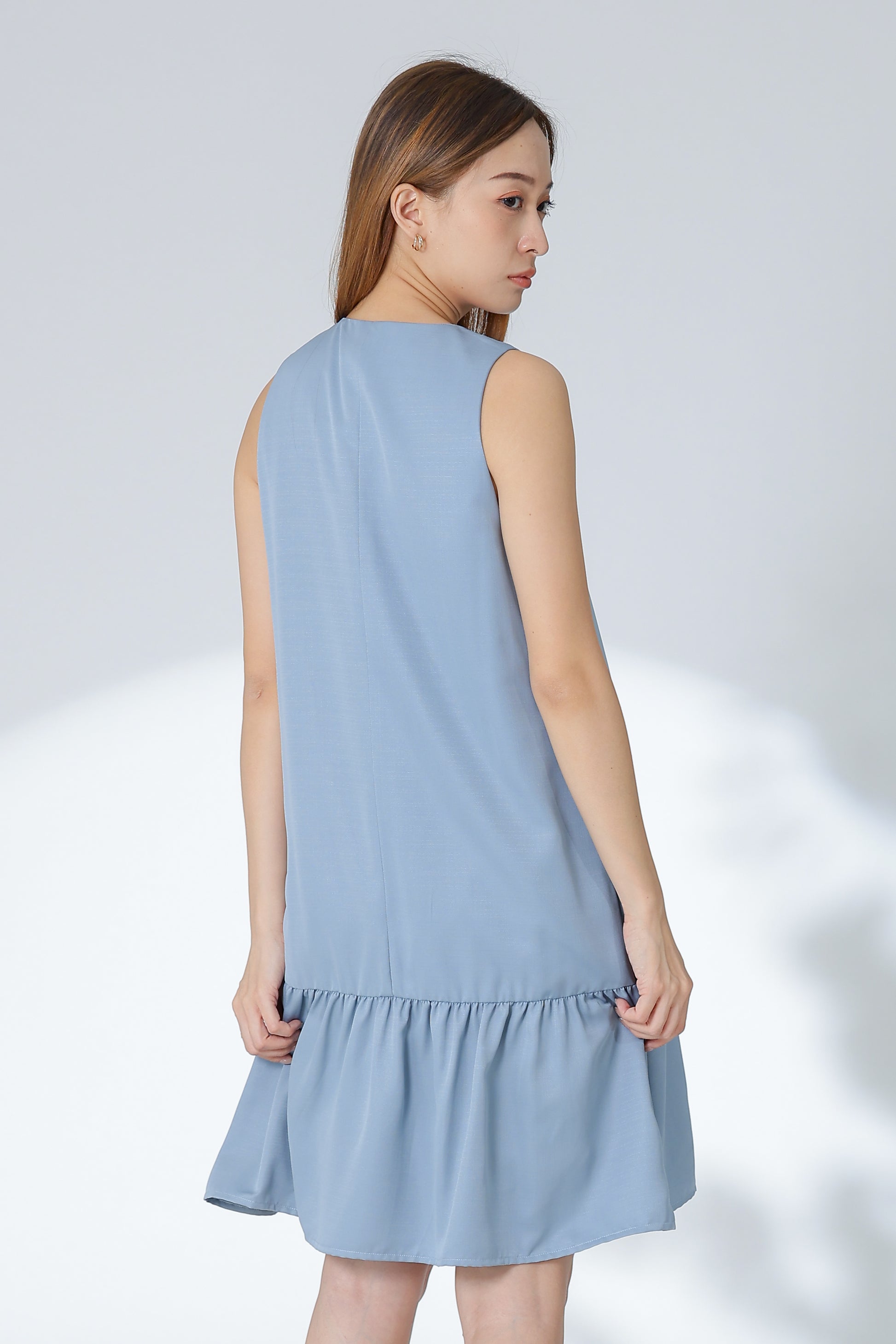 Hova Ruffles Shift Dress - Bluish Grey