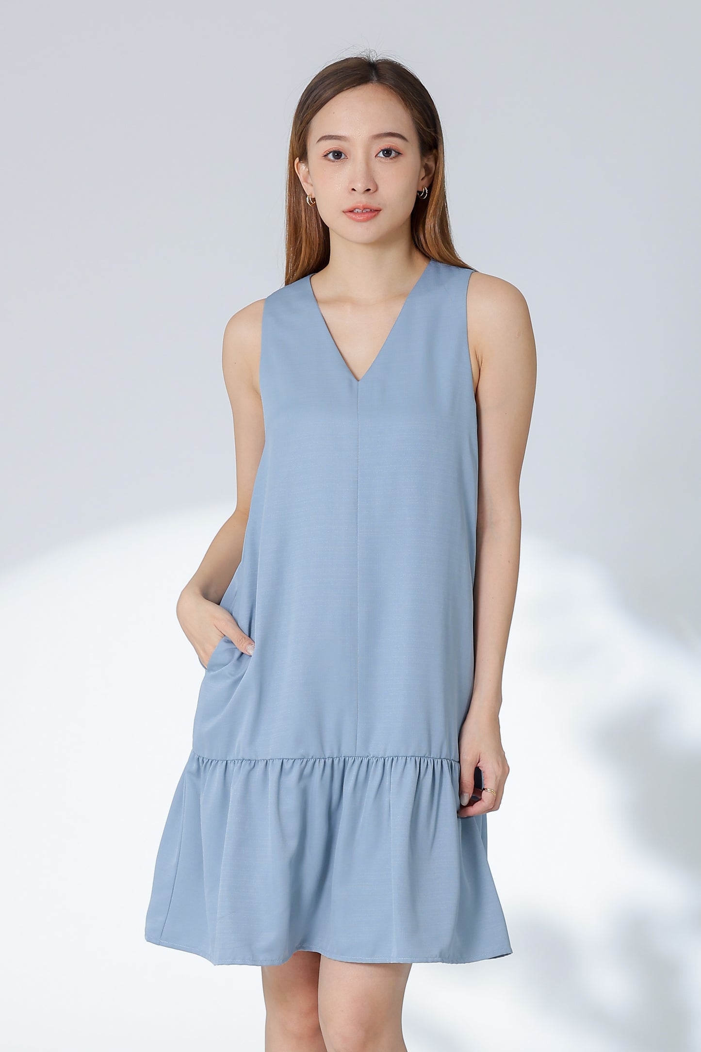 Hova Ruffles Shift Dress - Bluish Grey