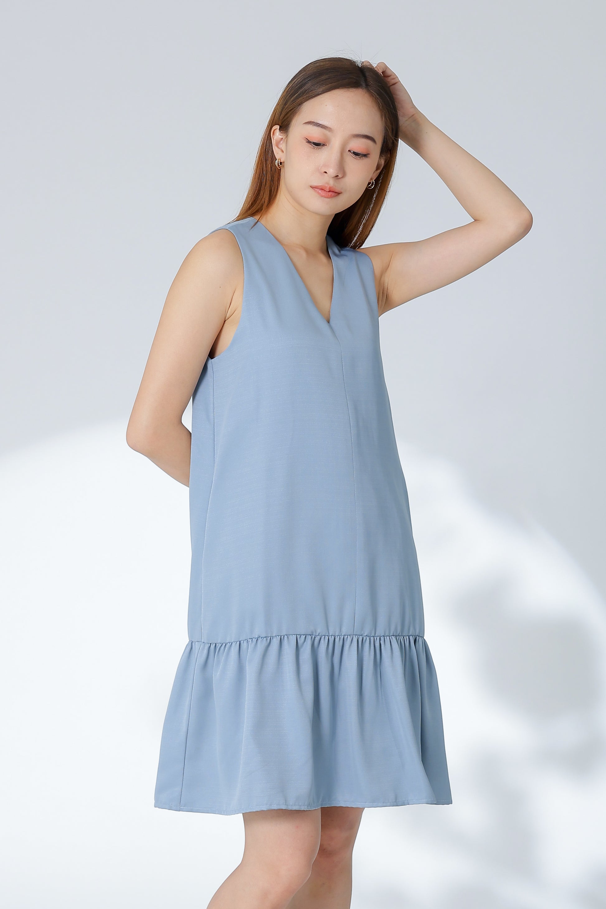 Hova Ruffles Shift Dress - Bluish Grey