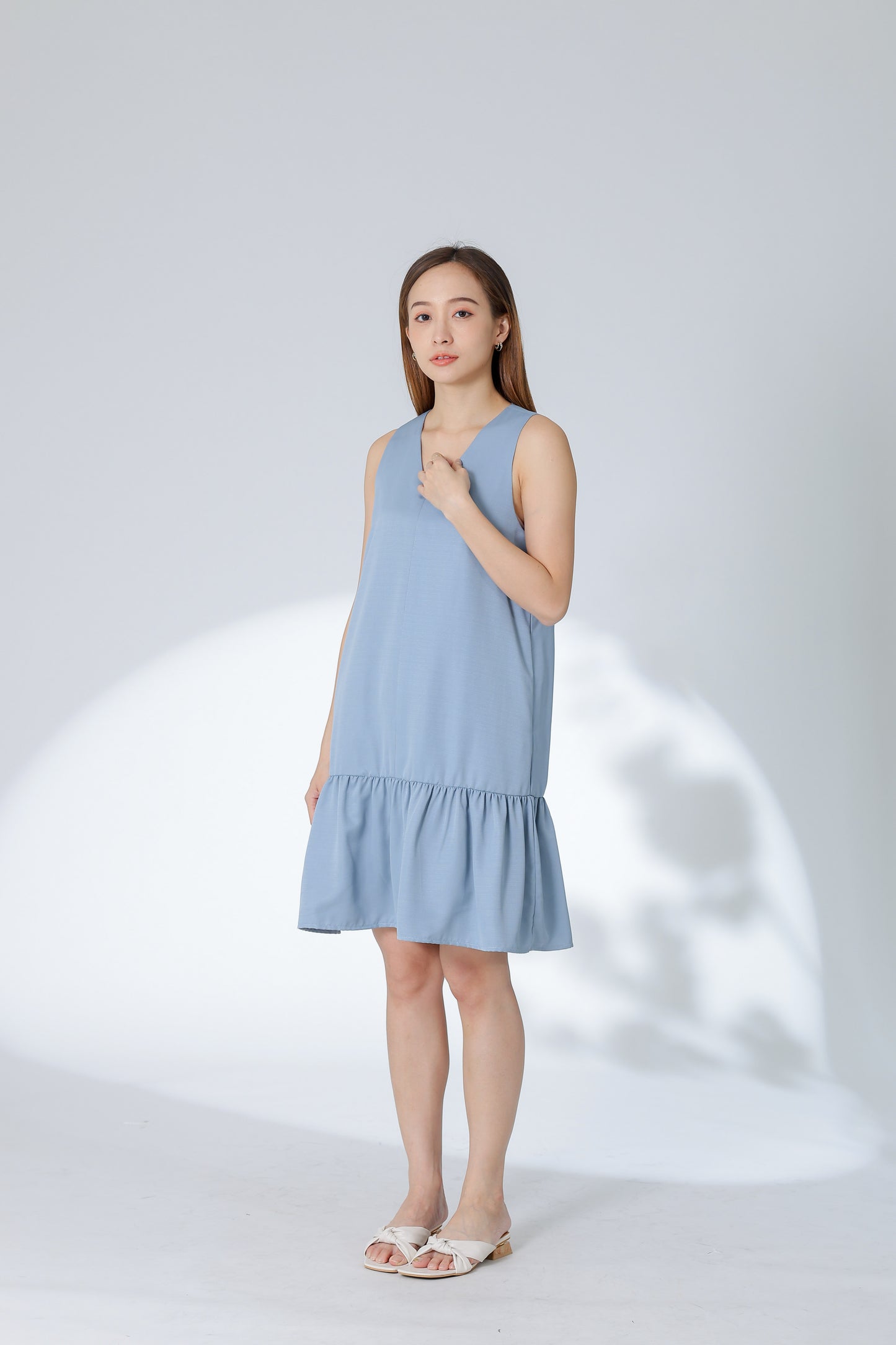 Hova Ruffles Shift Dress - Bluish Grey