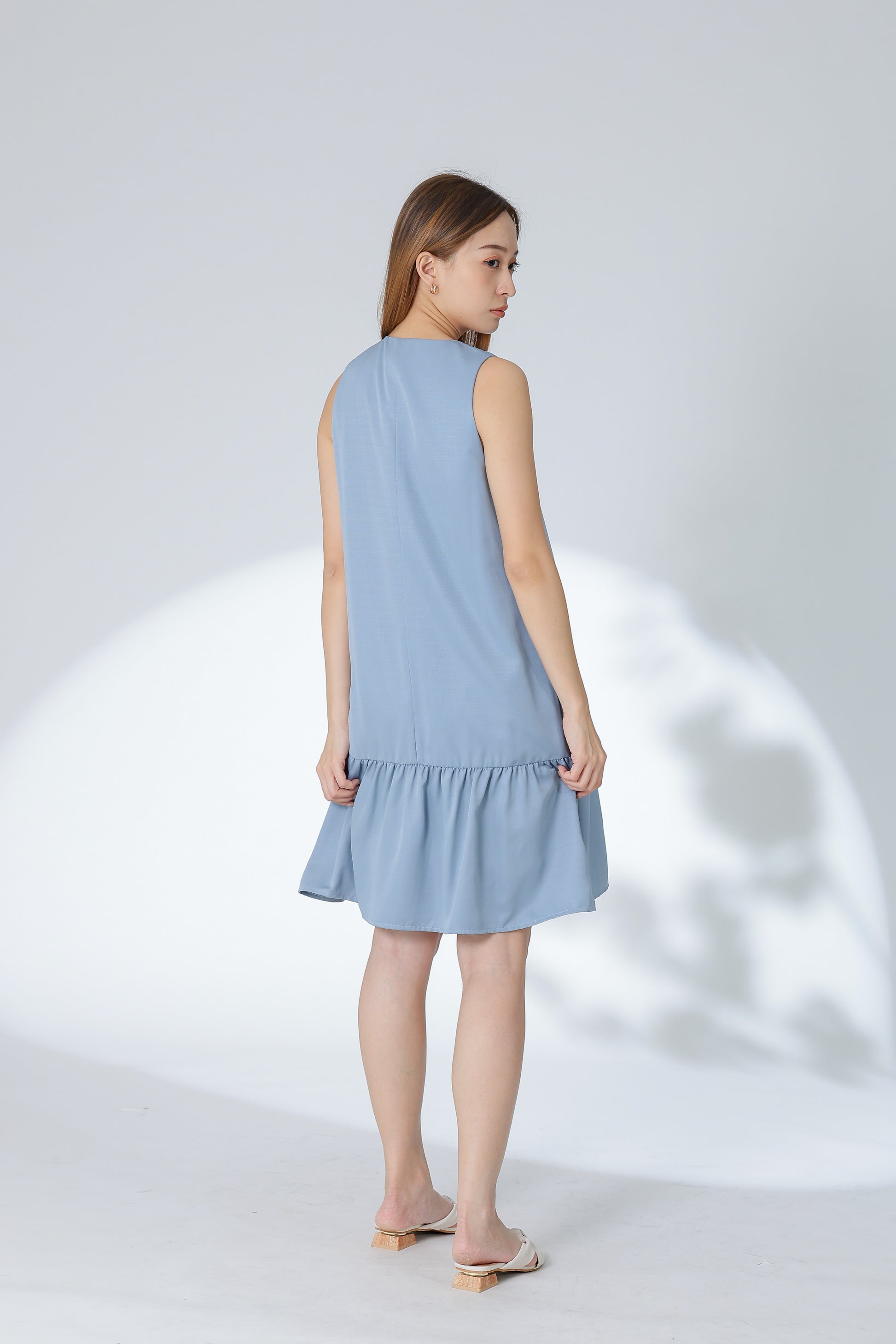 Hova Ruffles Shift Dress - Bluish Grey