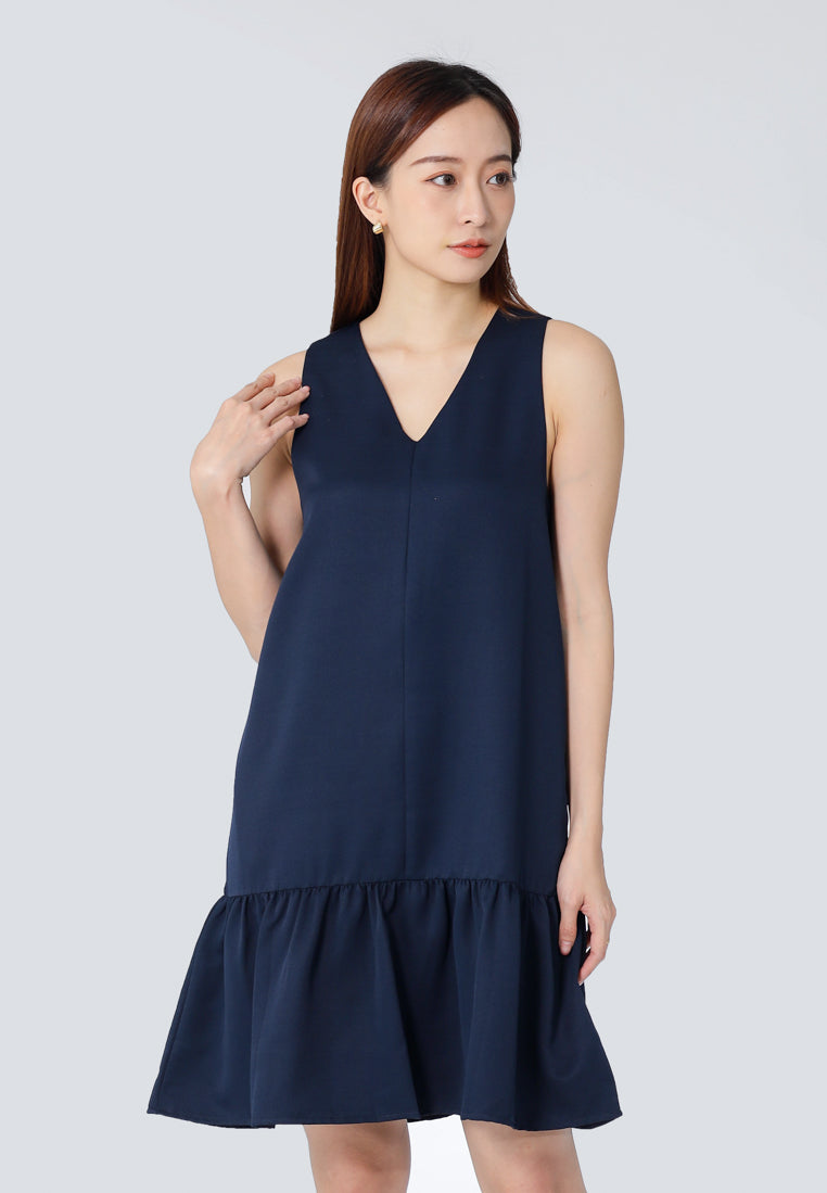 Hova Ruffles Shift Dress - Navy