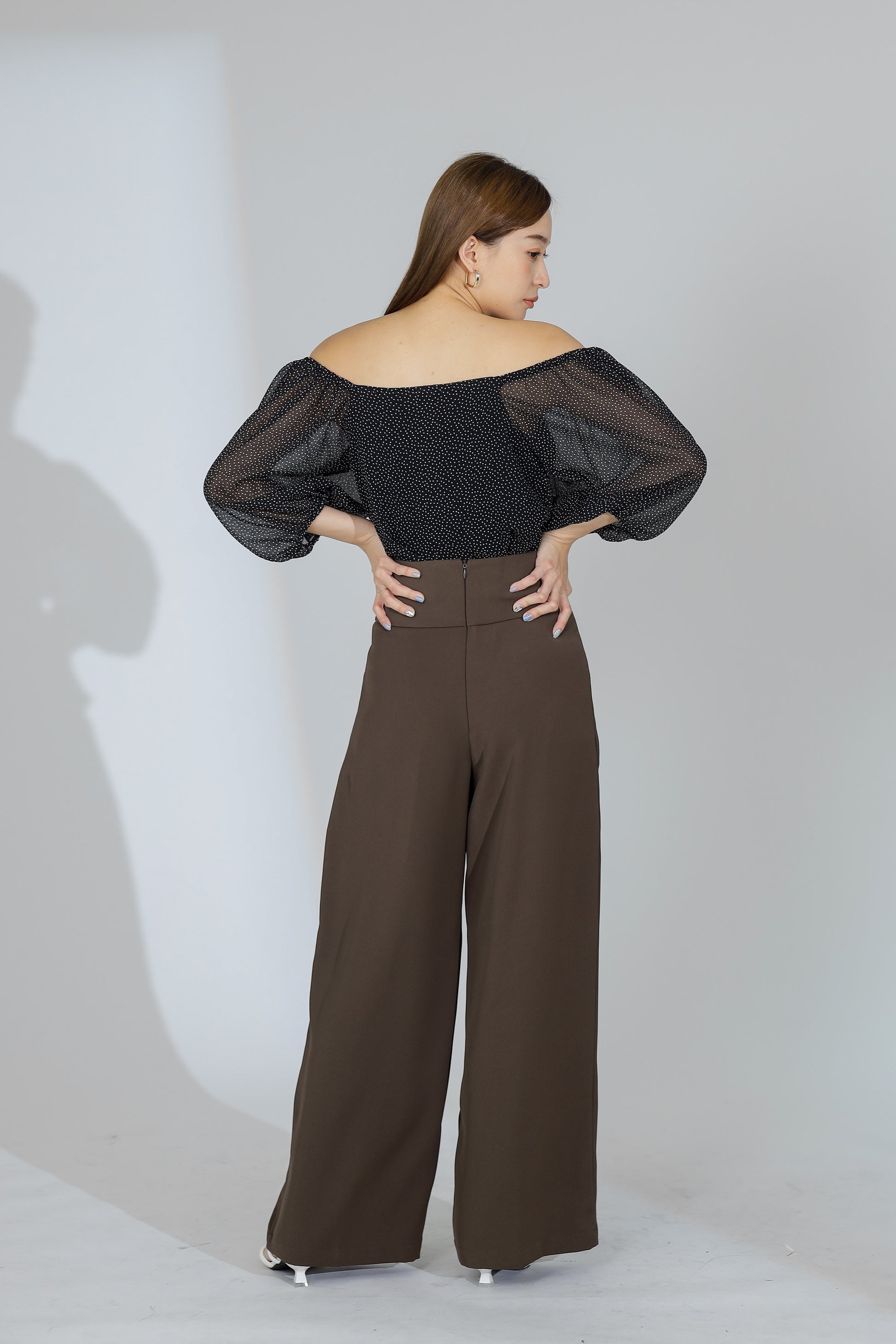 Idina Wide Waistband Pant - Dark Brown