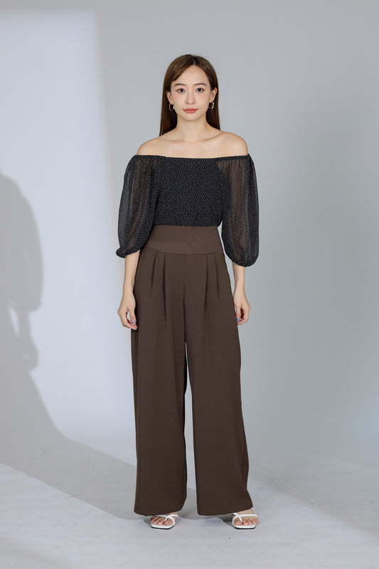 Idina Wide Waistband Pant - Dark Brown