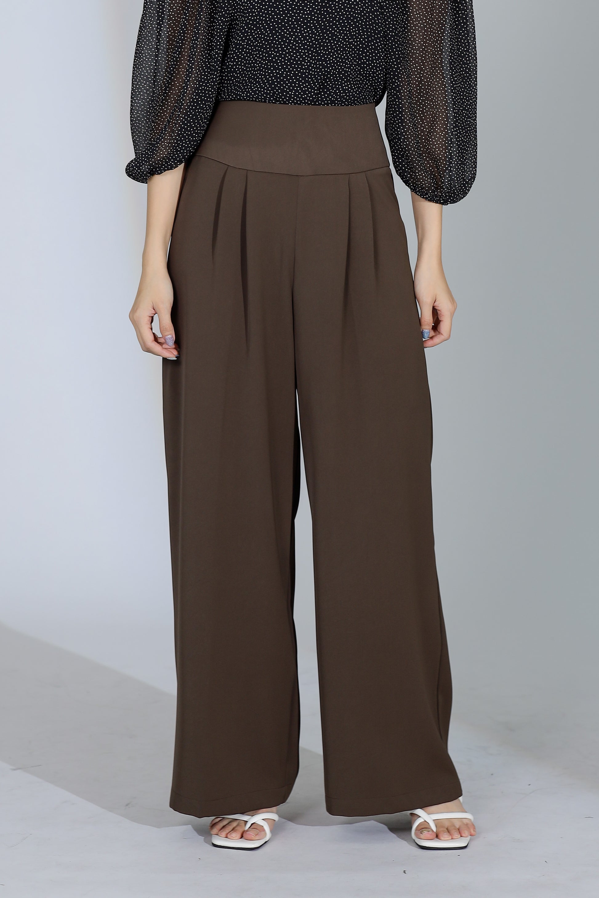 Idina Wide Waistband Pant - Dark Brown