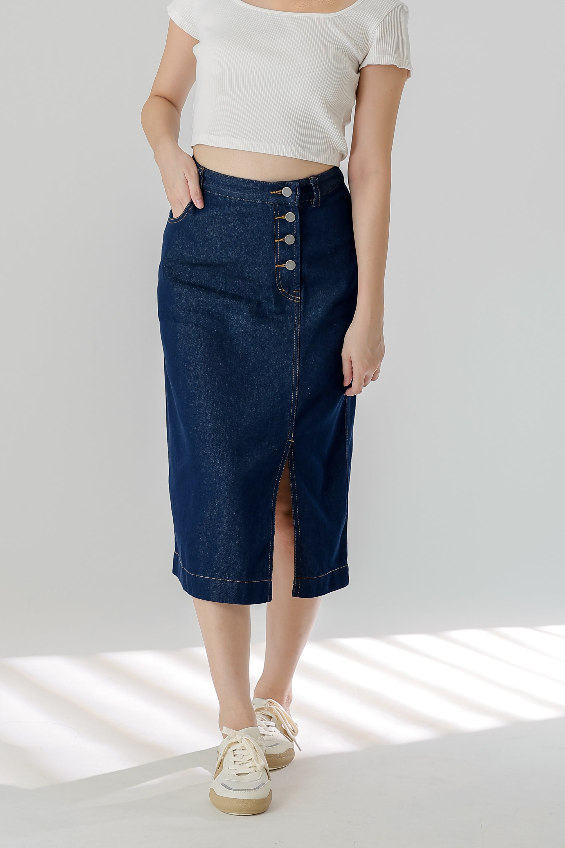 Jackie Front Slit Skirt - Dk Blue