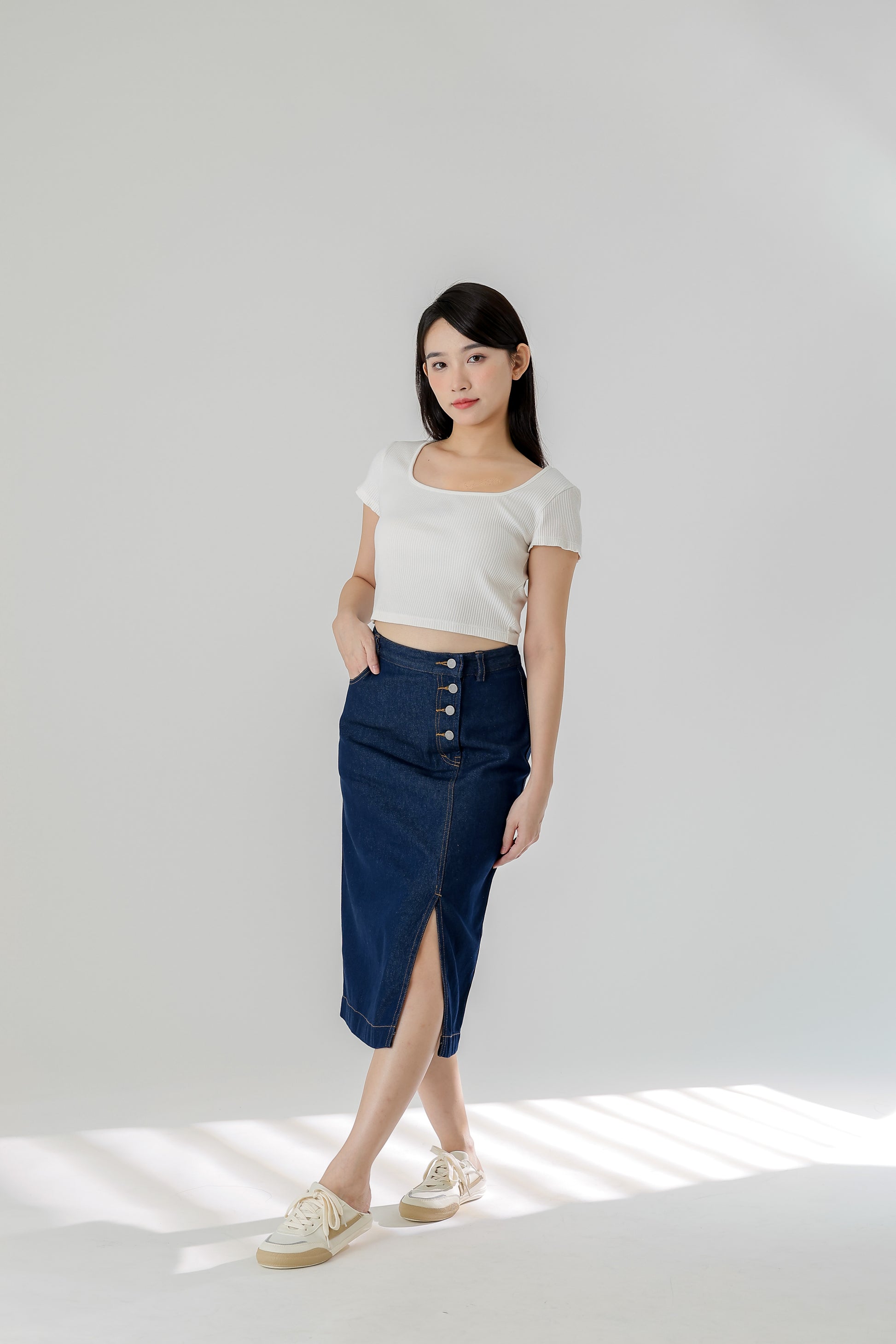 Jackie Front Slit Skirt - Dk Blue
