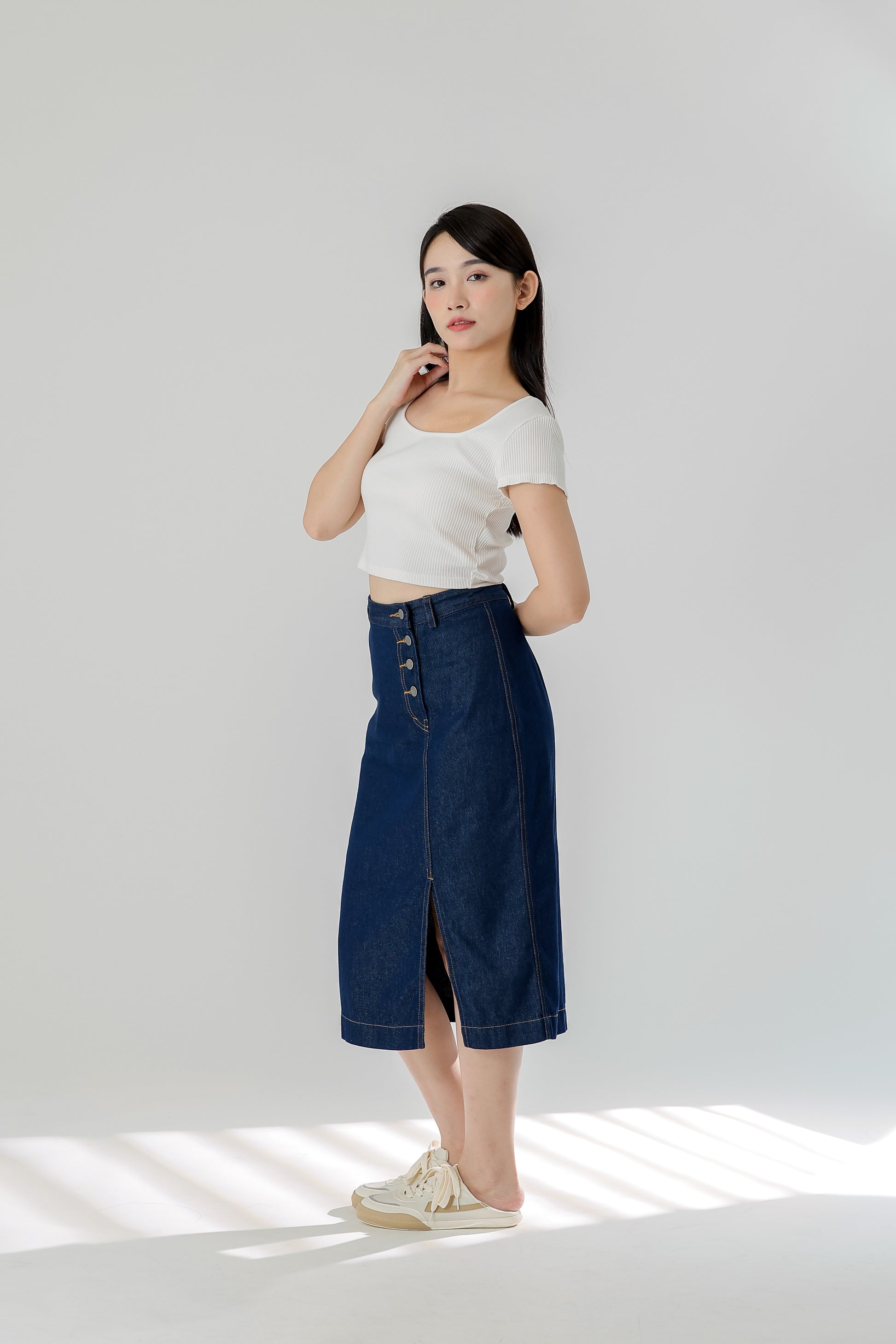 Jackie Front Slit Skirt - Dk Blue