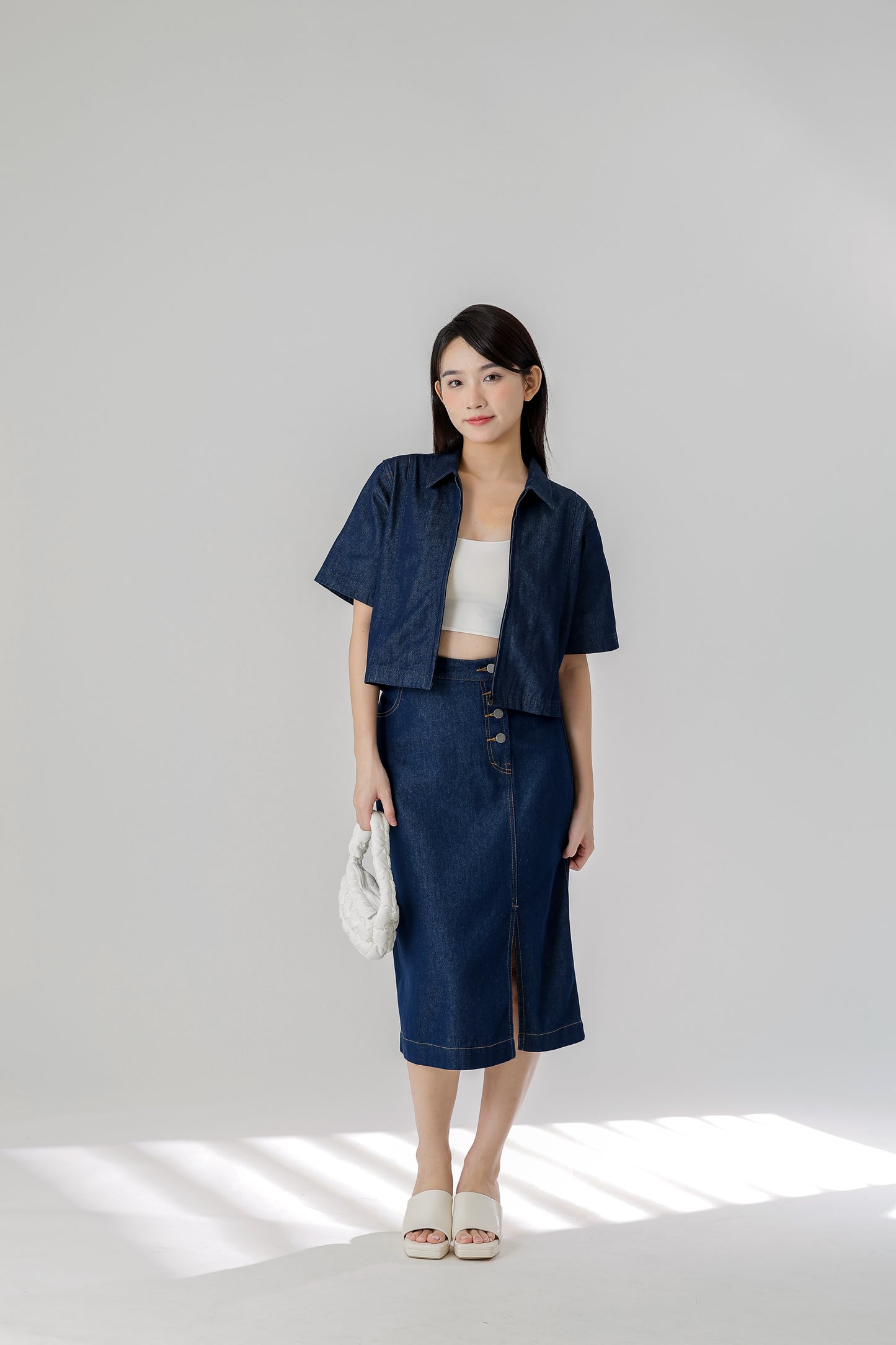 Jackie Front Slit Skirt - Dk Blue
