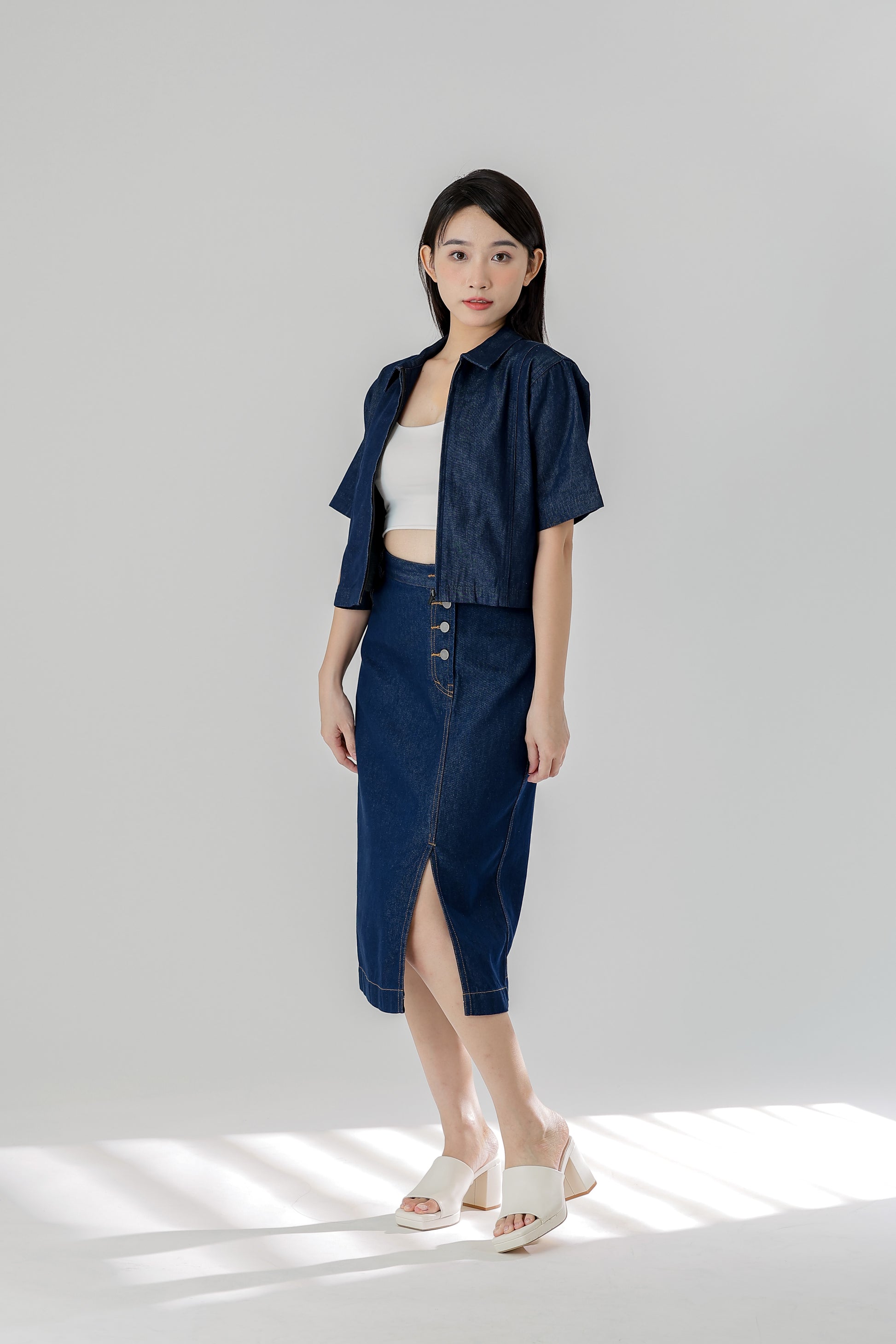 Jackie Front Slit Skirt - Dk Blue