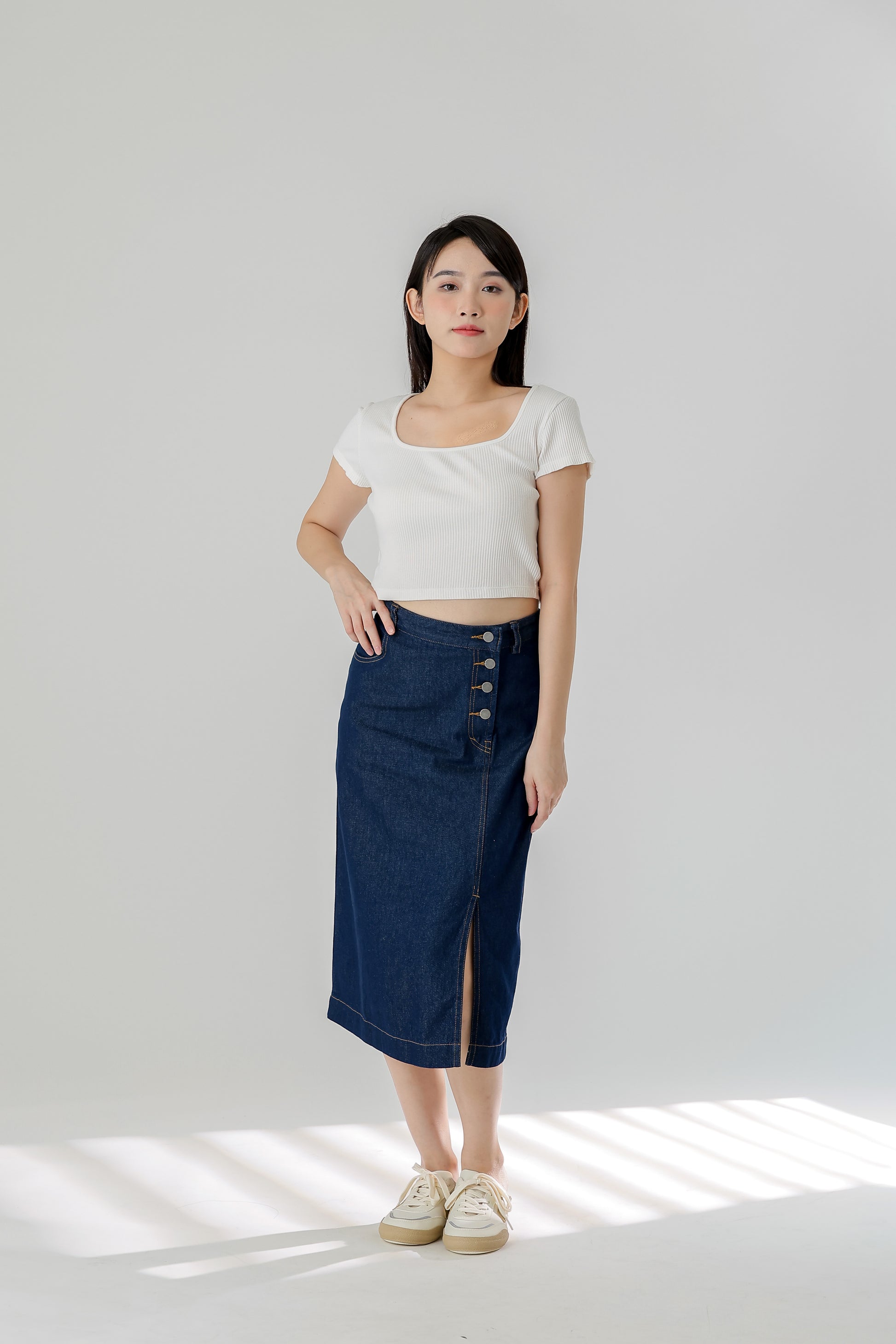Jackie Front Slit Skirt - Dk Blue
