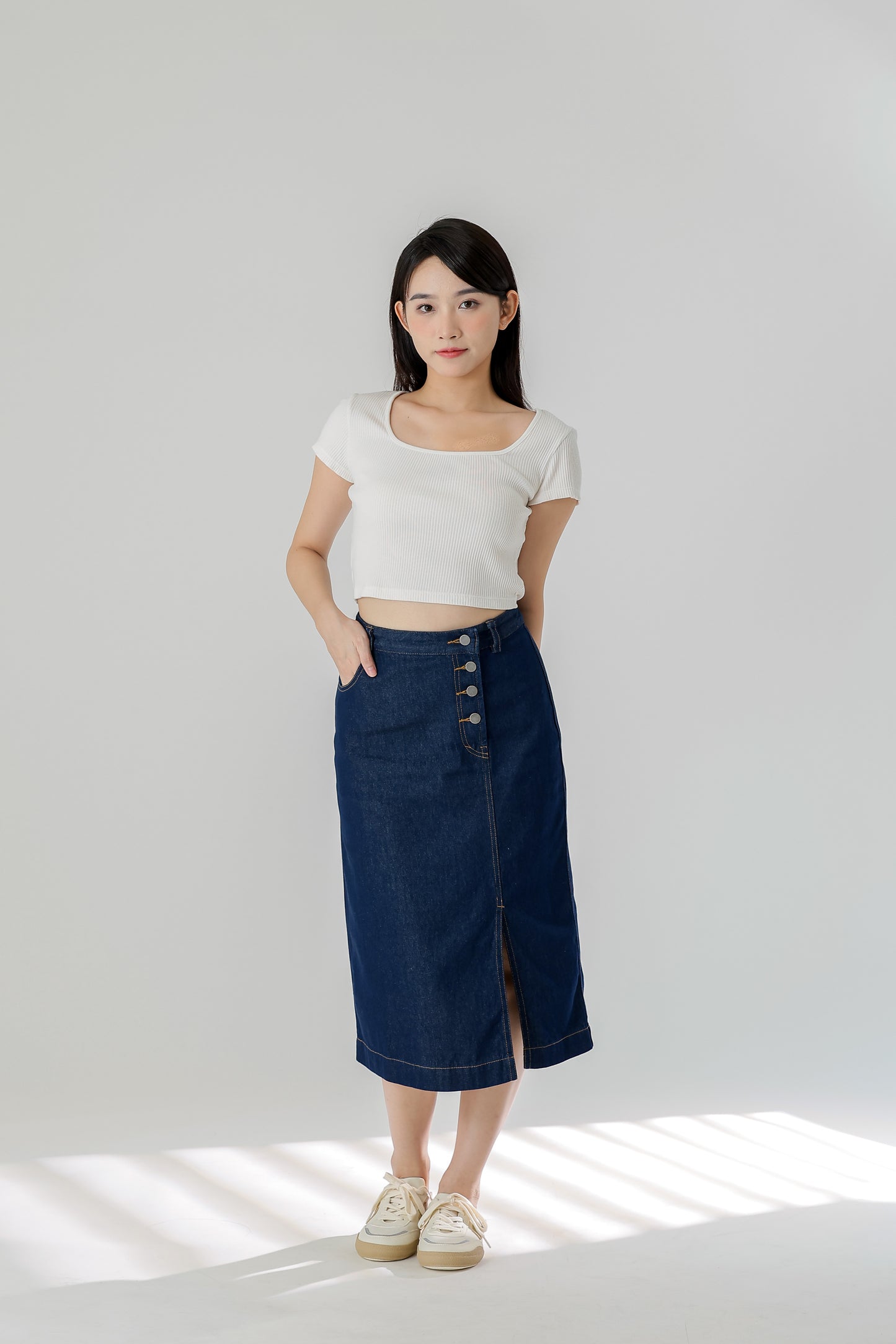Jackie Front Slit Skirt - Dk Blue