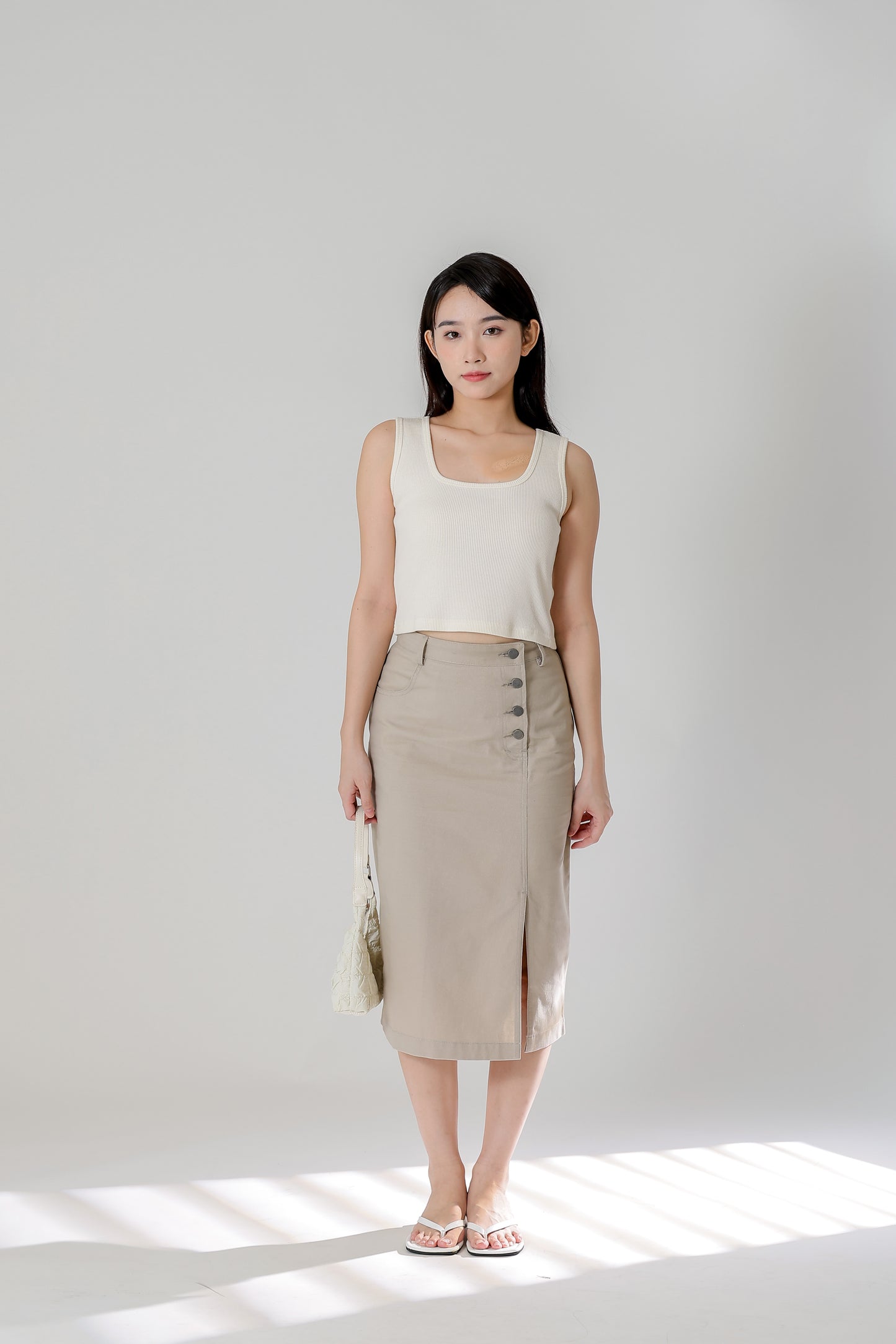 Jackie Front Slit Skirt - Cream