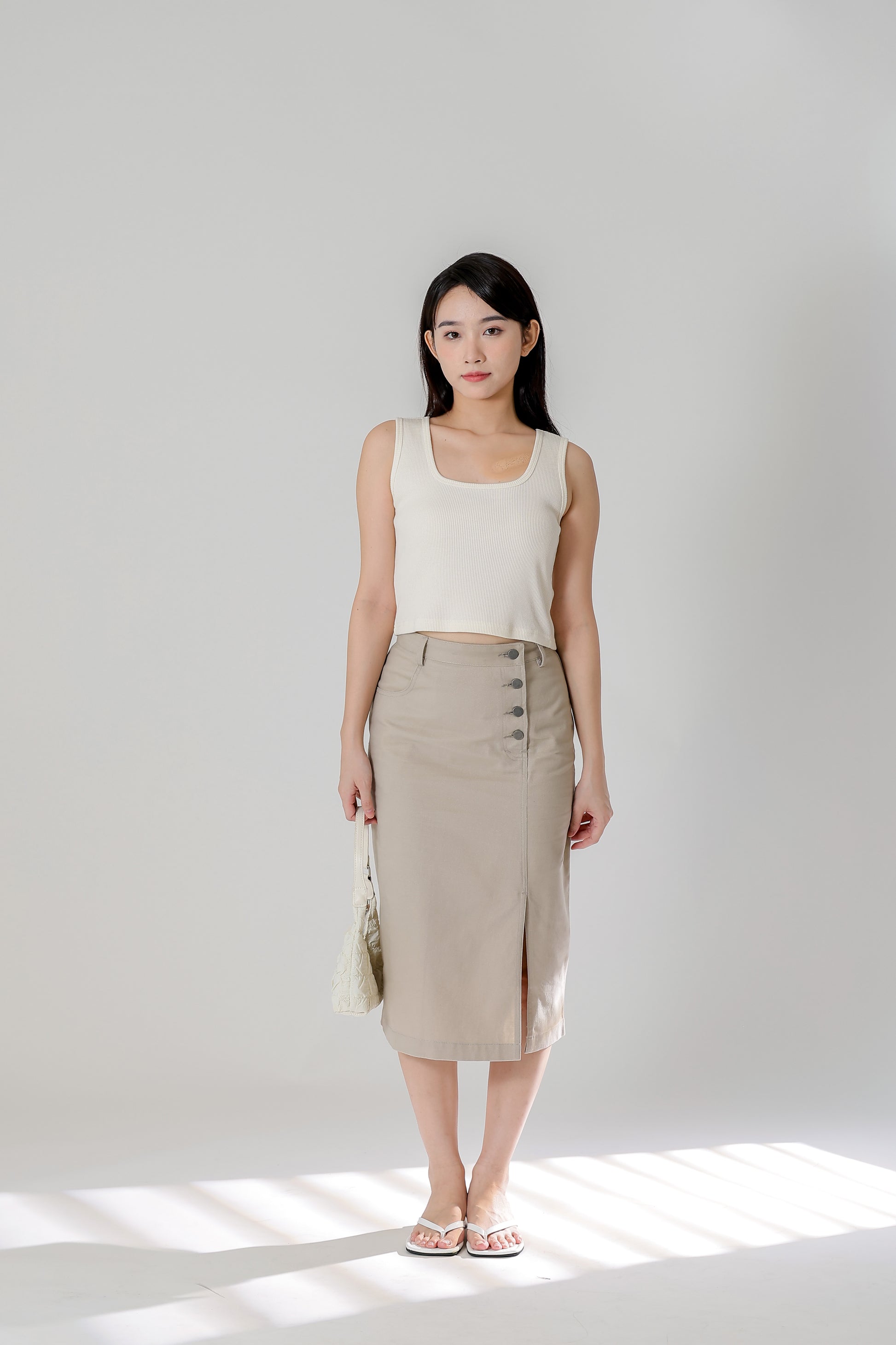 Jackie Front Slit Skirt - Cream