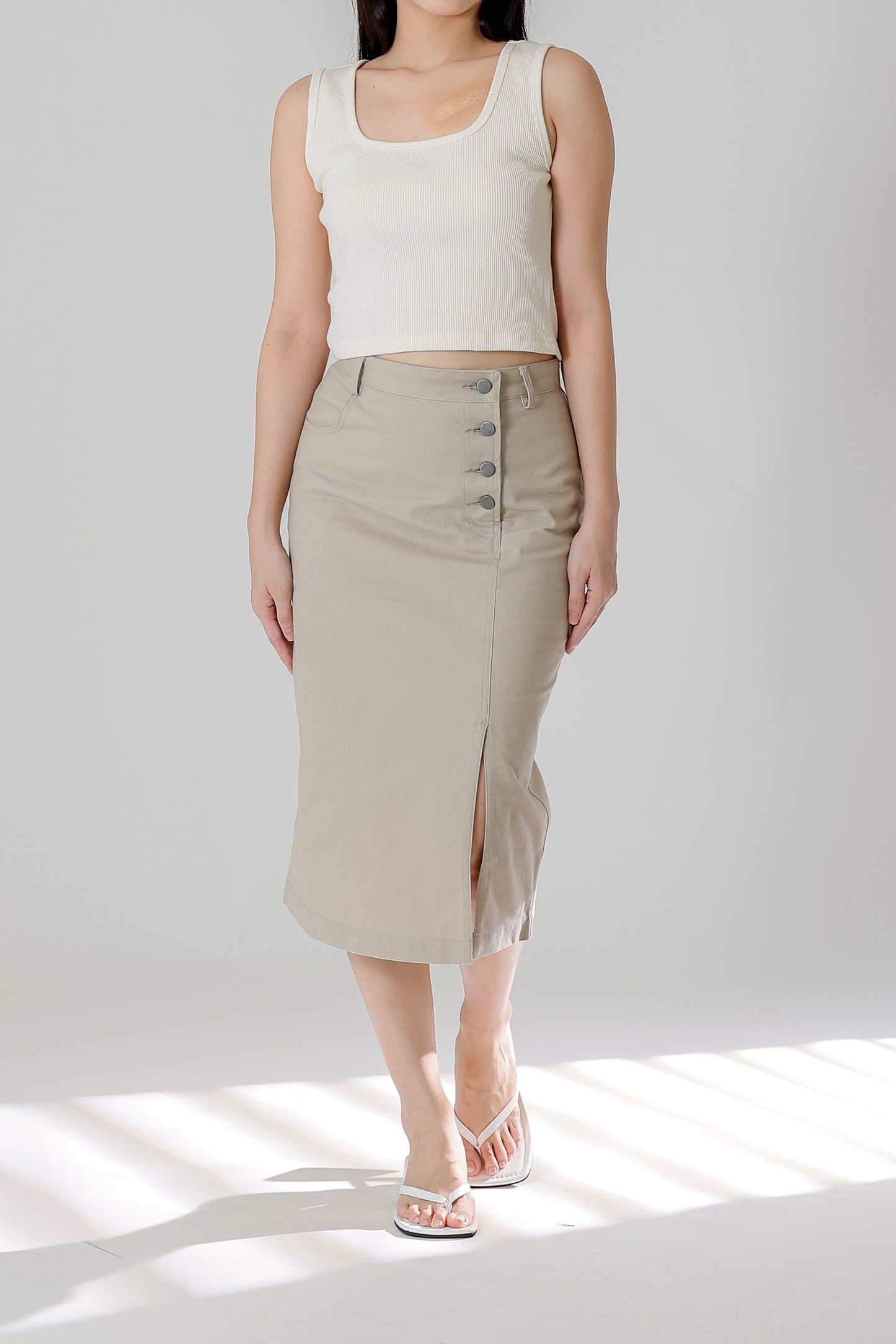 Jackie Front Slit Skirt - Cream