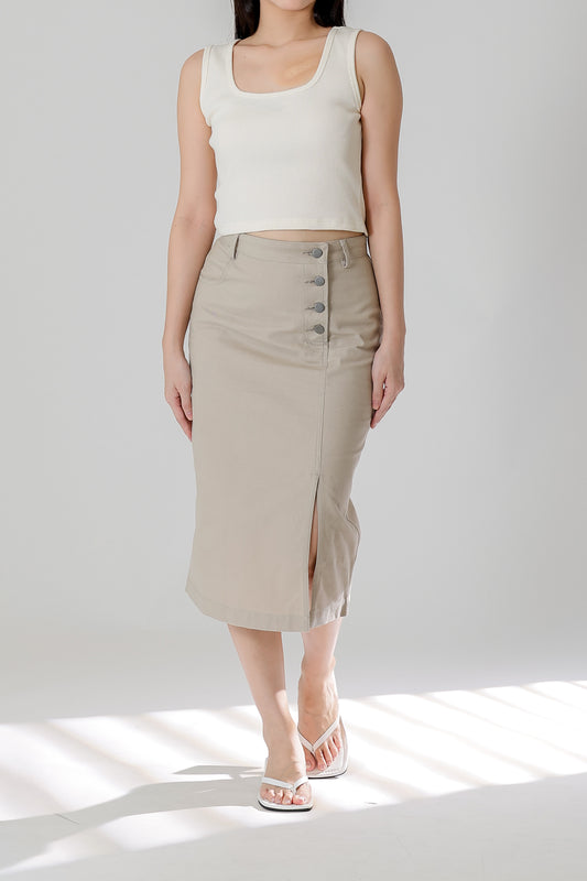 Jackie Front Slit Skirt - Cream
