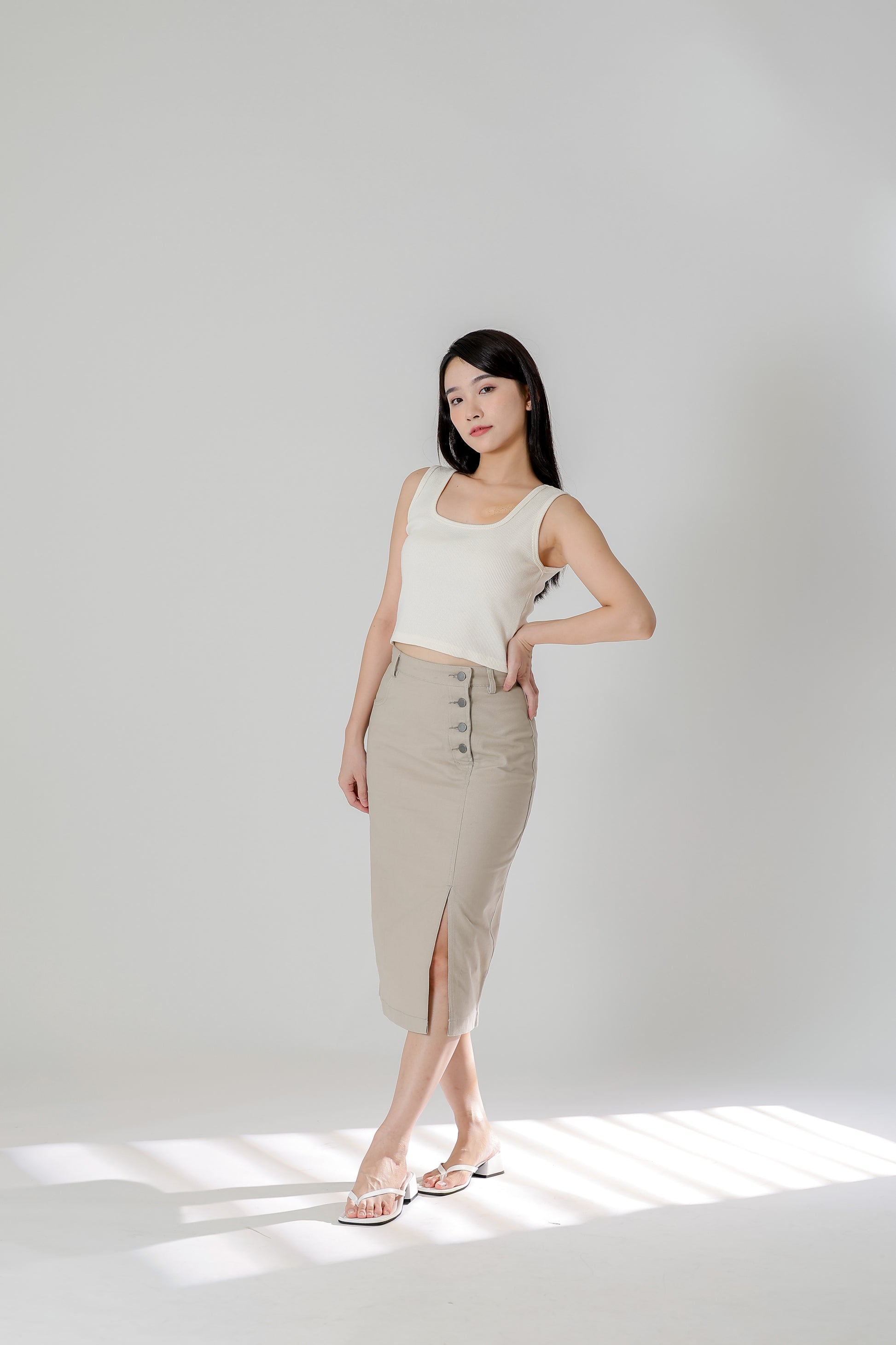 Jackie Front Slit Skirt - Cream