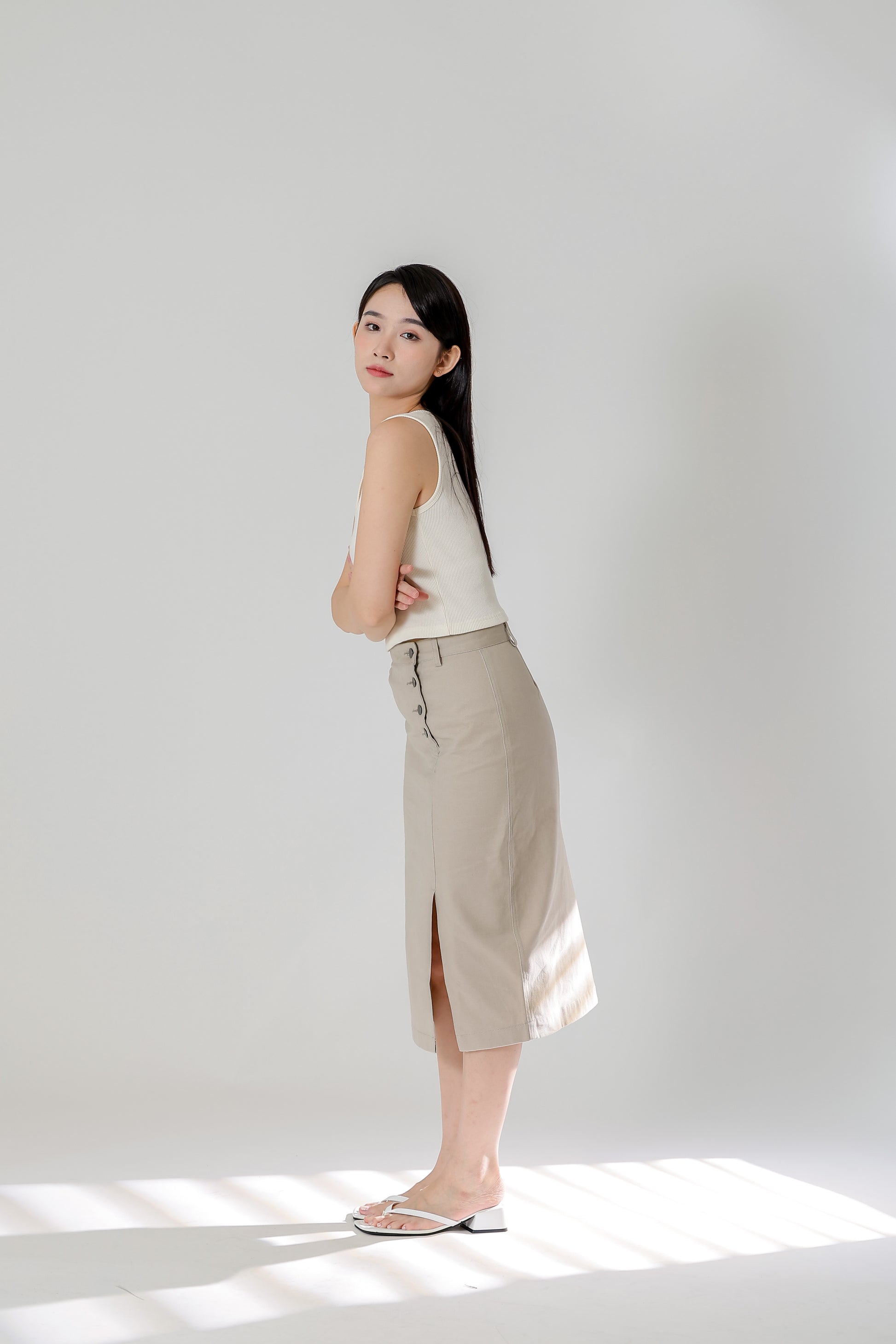Jackie Front Slit Skirt - Cream