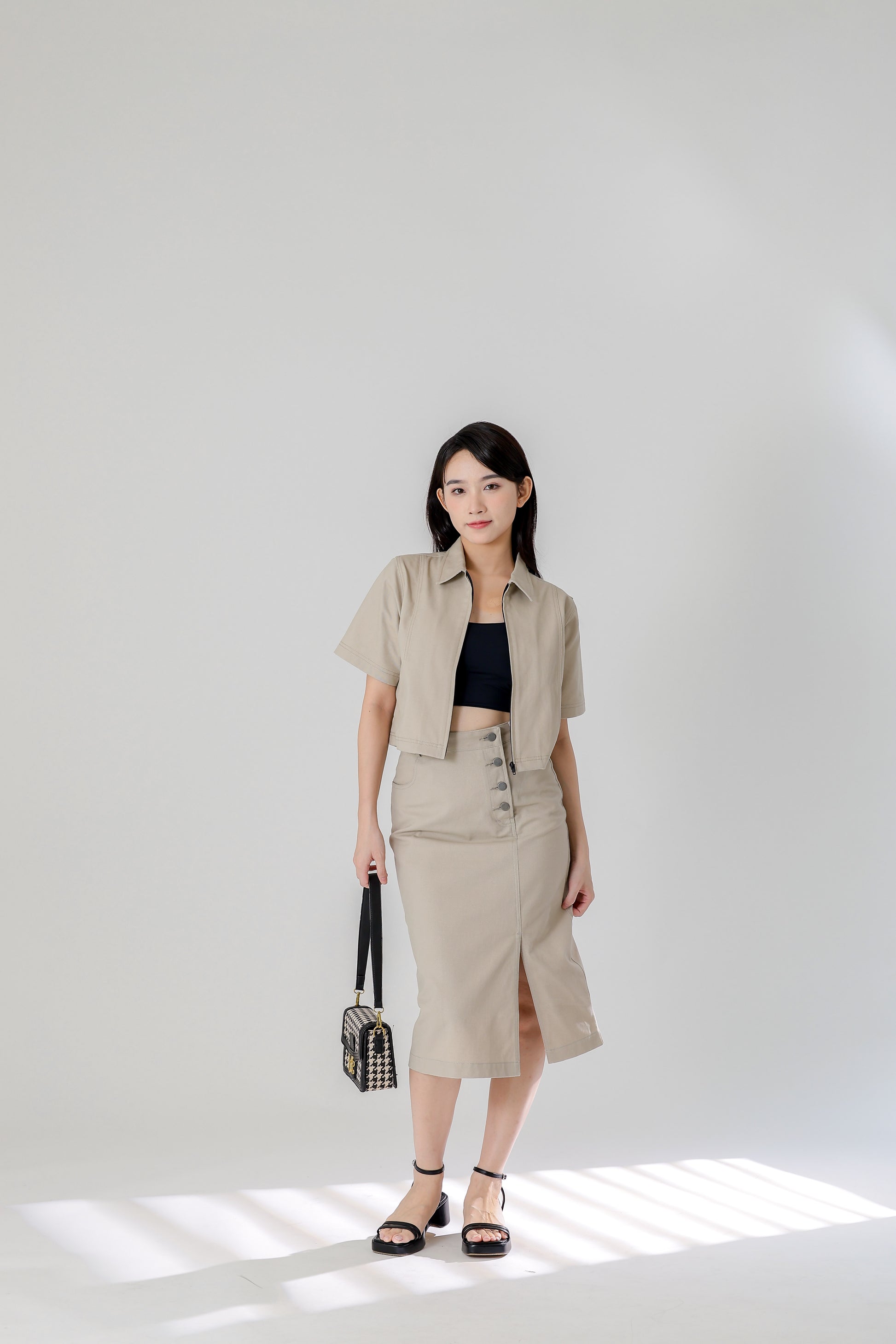 Jackie Front Slit Skirt - Cream