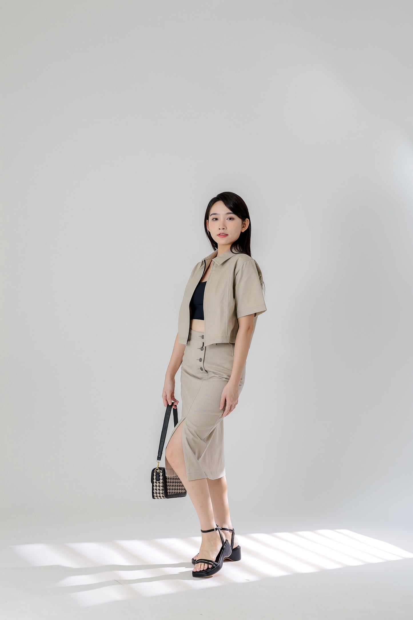 Jackie Front Slit Skirt - Cream