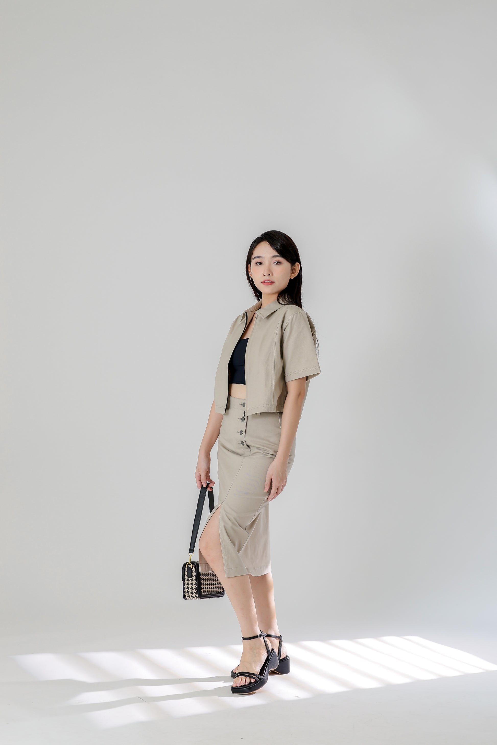 Jackie Front Slit Skirt - Cream