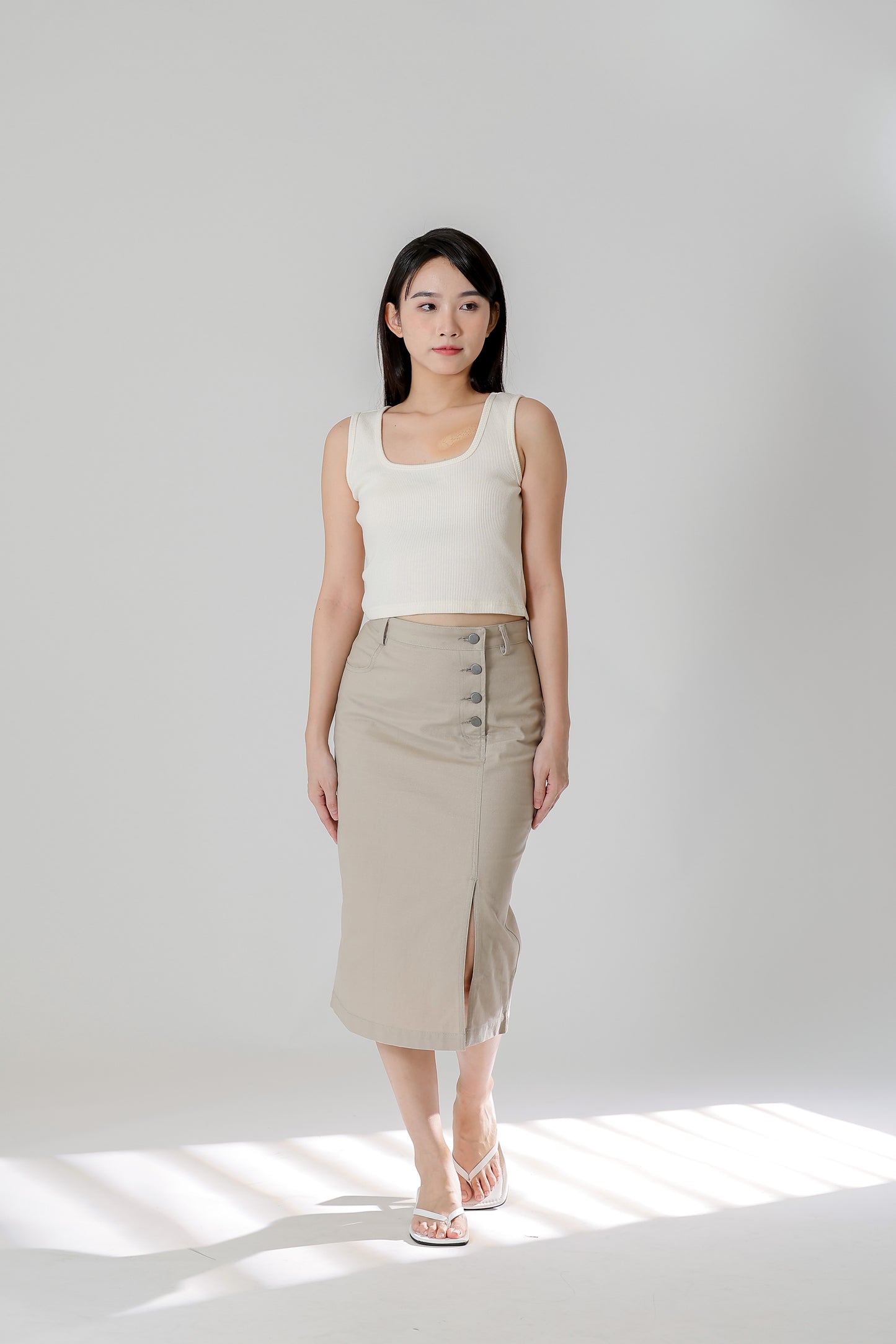 Jackie Front Slit Skirt - Cream