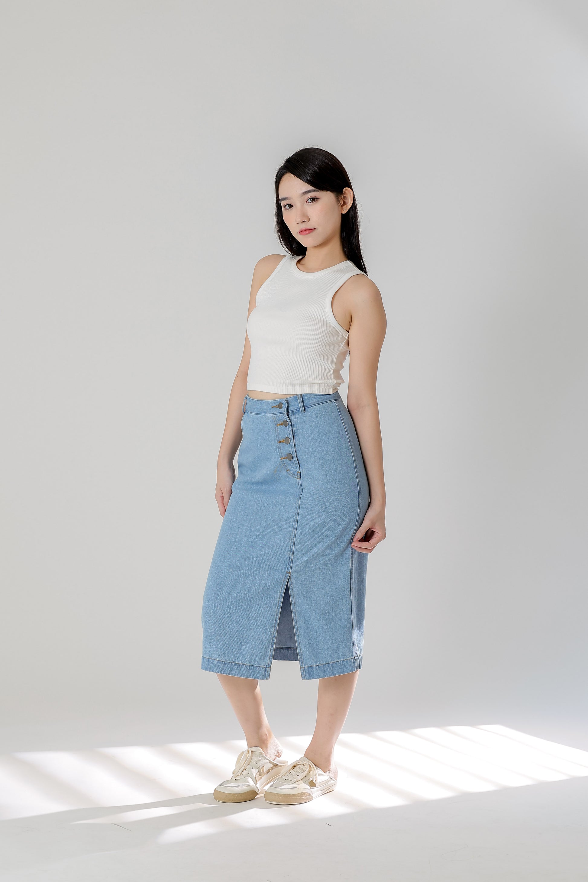 Jackie Front Slit Skirt - Lt Blue