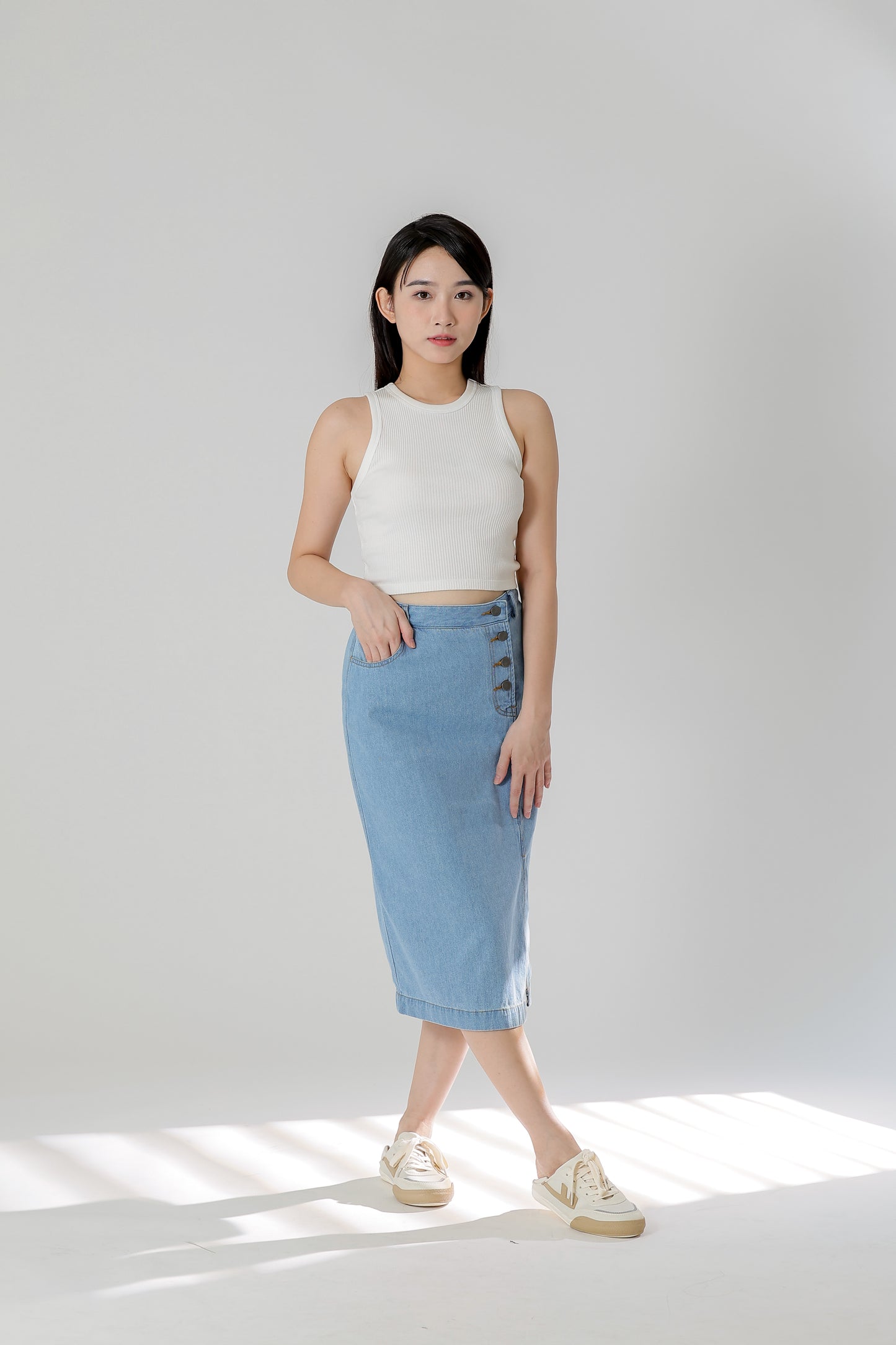 Jackie Front Slit Skirt - Lt Blue