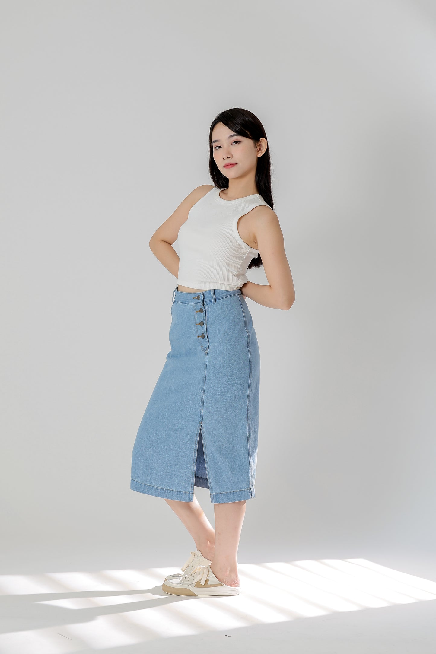 Jackie Front Slit Skirt - Lt Blue