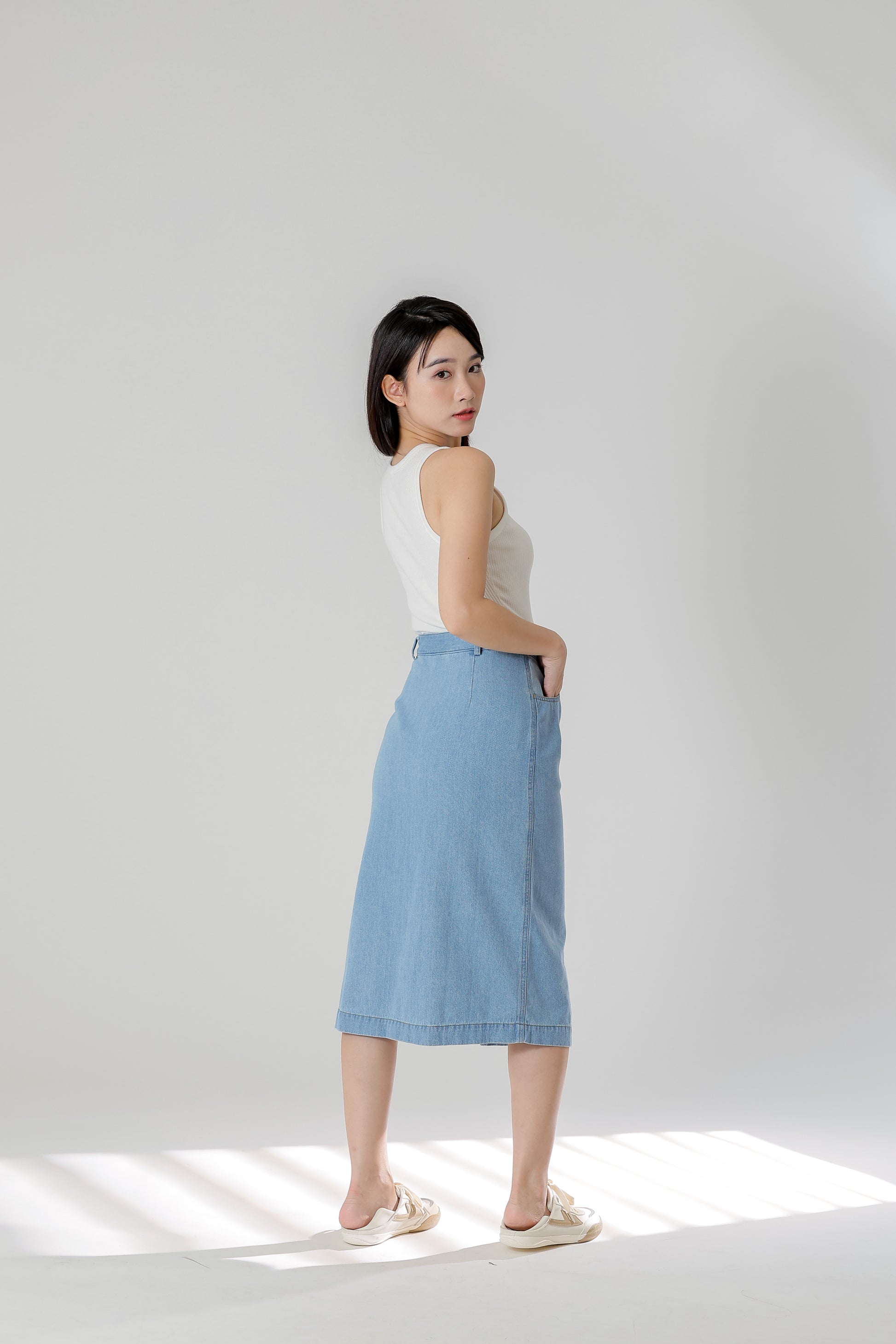 Jackie Front Slit Skirt - Lt Blue
