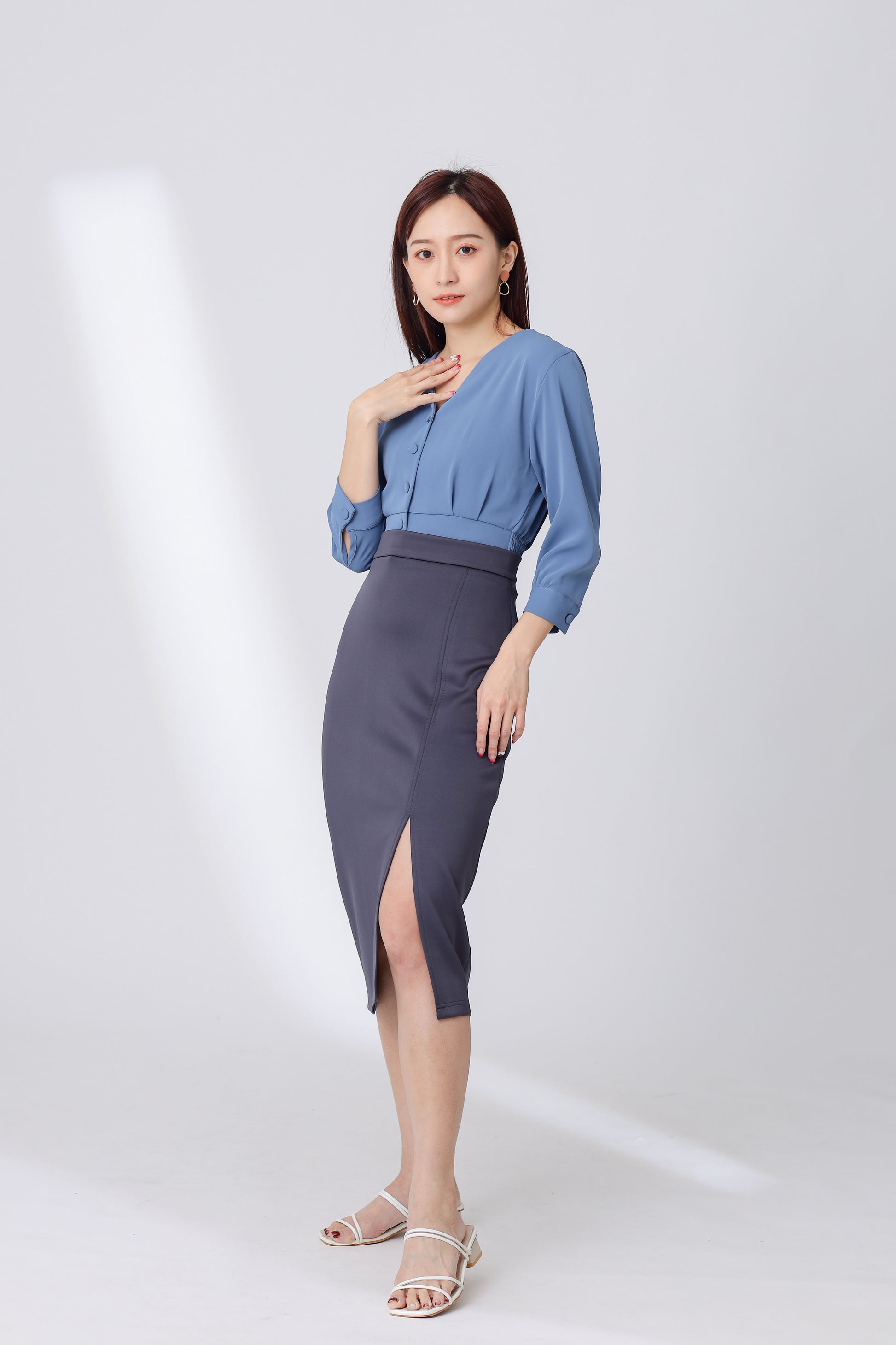 Jalisa Open Slit Pencil Skirt - Grey