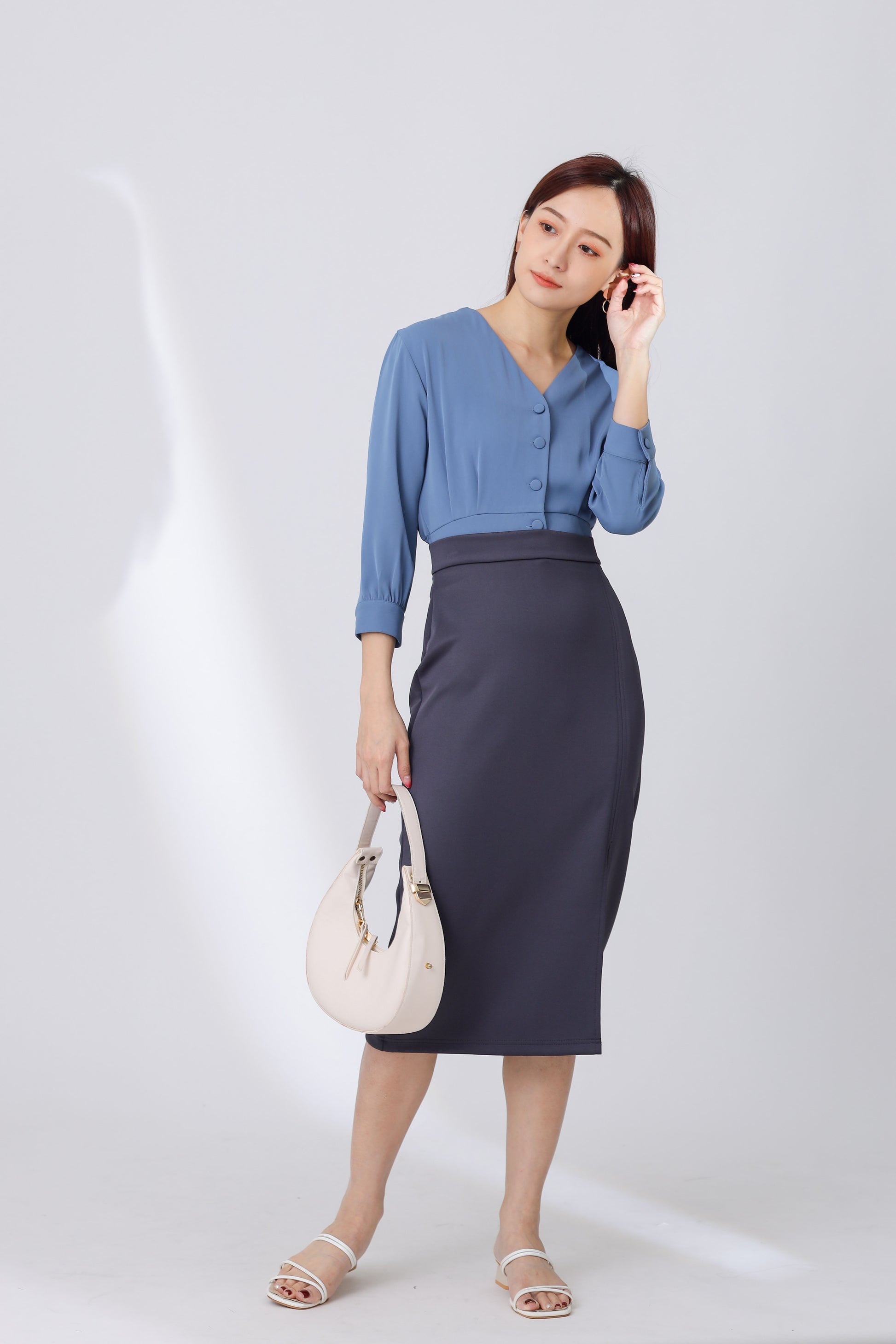 Jalisa Open Slit Pencil Skirt - Grey