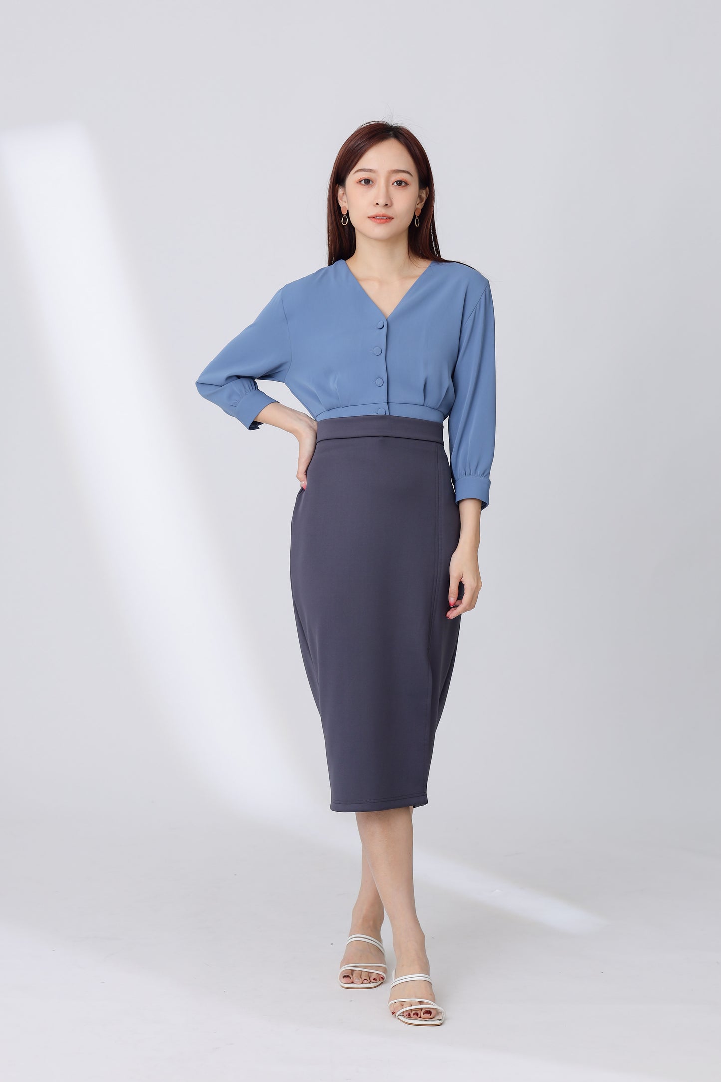 Jalisa Open Slit Pencil Skirt - Grey