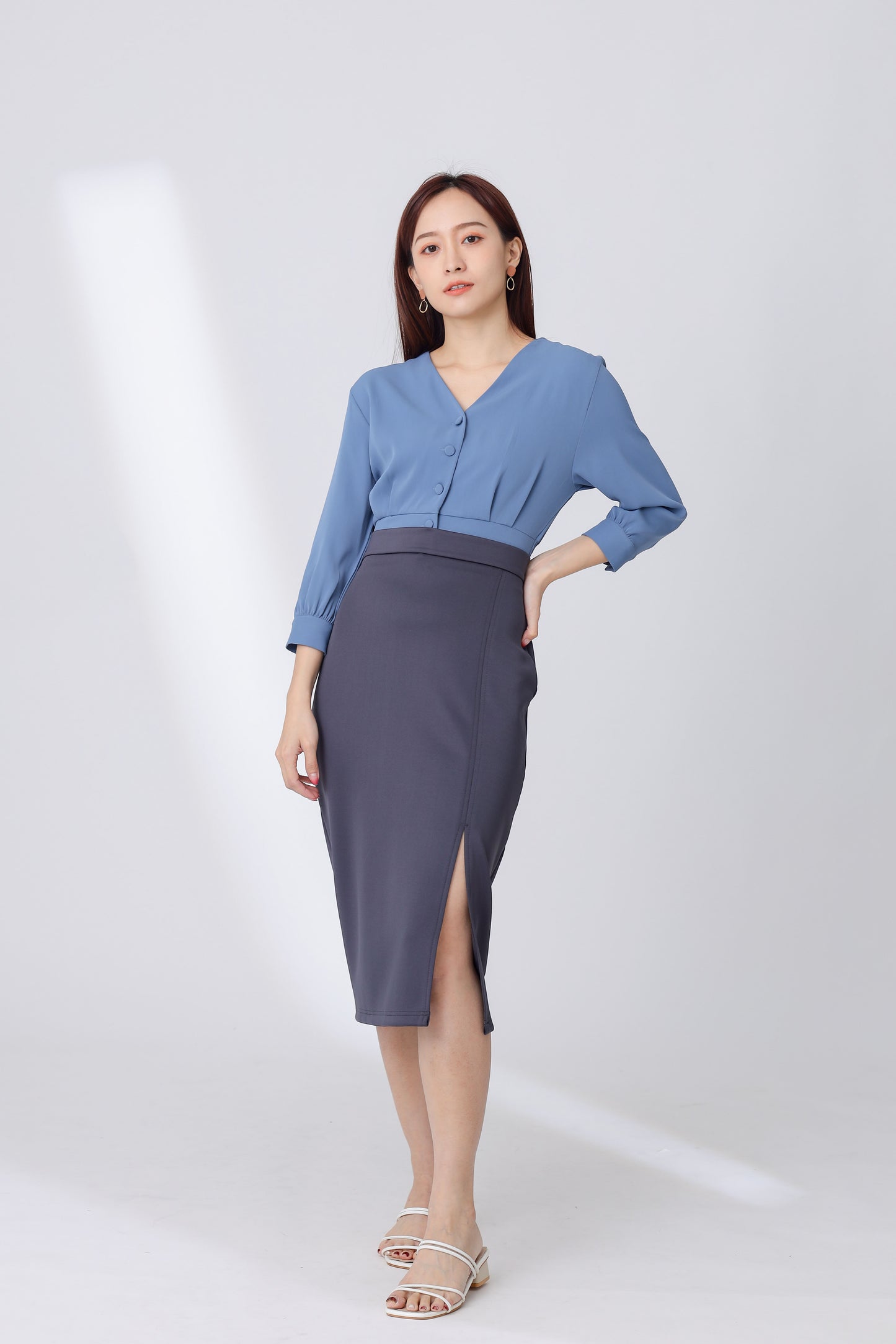 Jalisa Open Slit Pencil Skirt - Grey