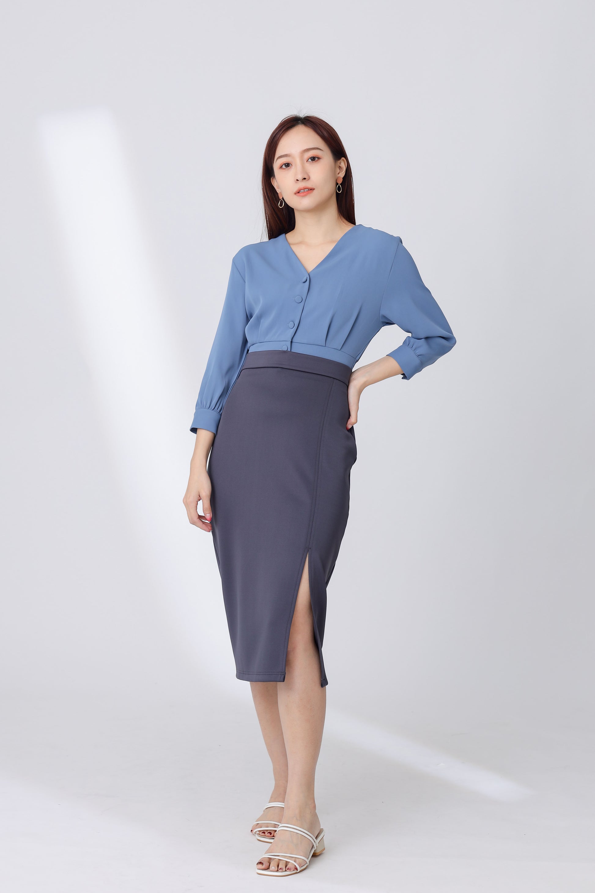 Jalisa Open Slit Pencil Skirt - Grey