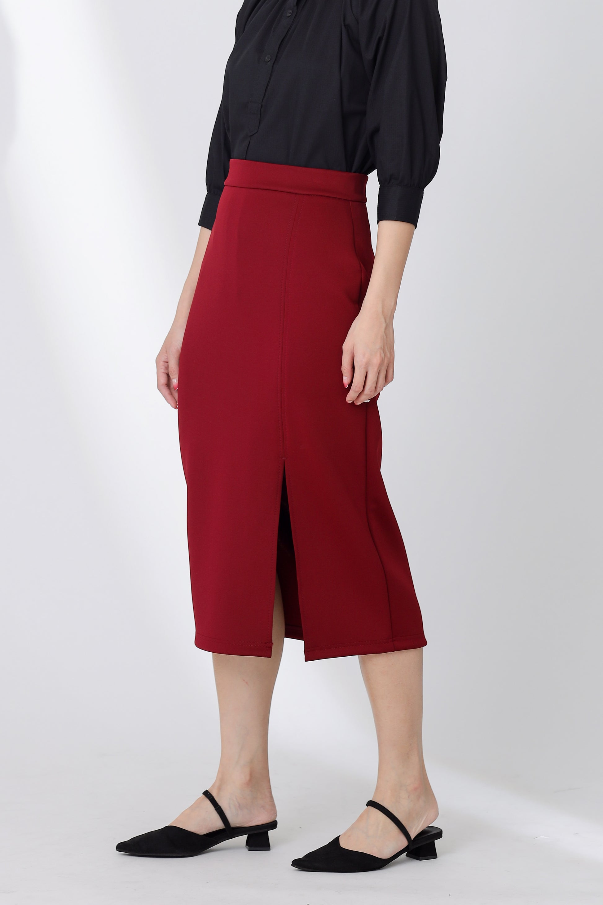 Jalisa Open Slit Pencil Skirt - Maroon