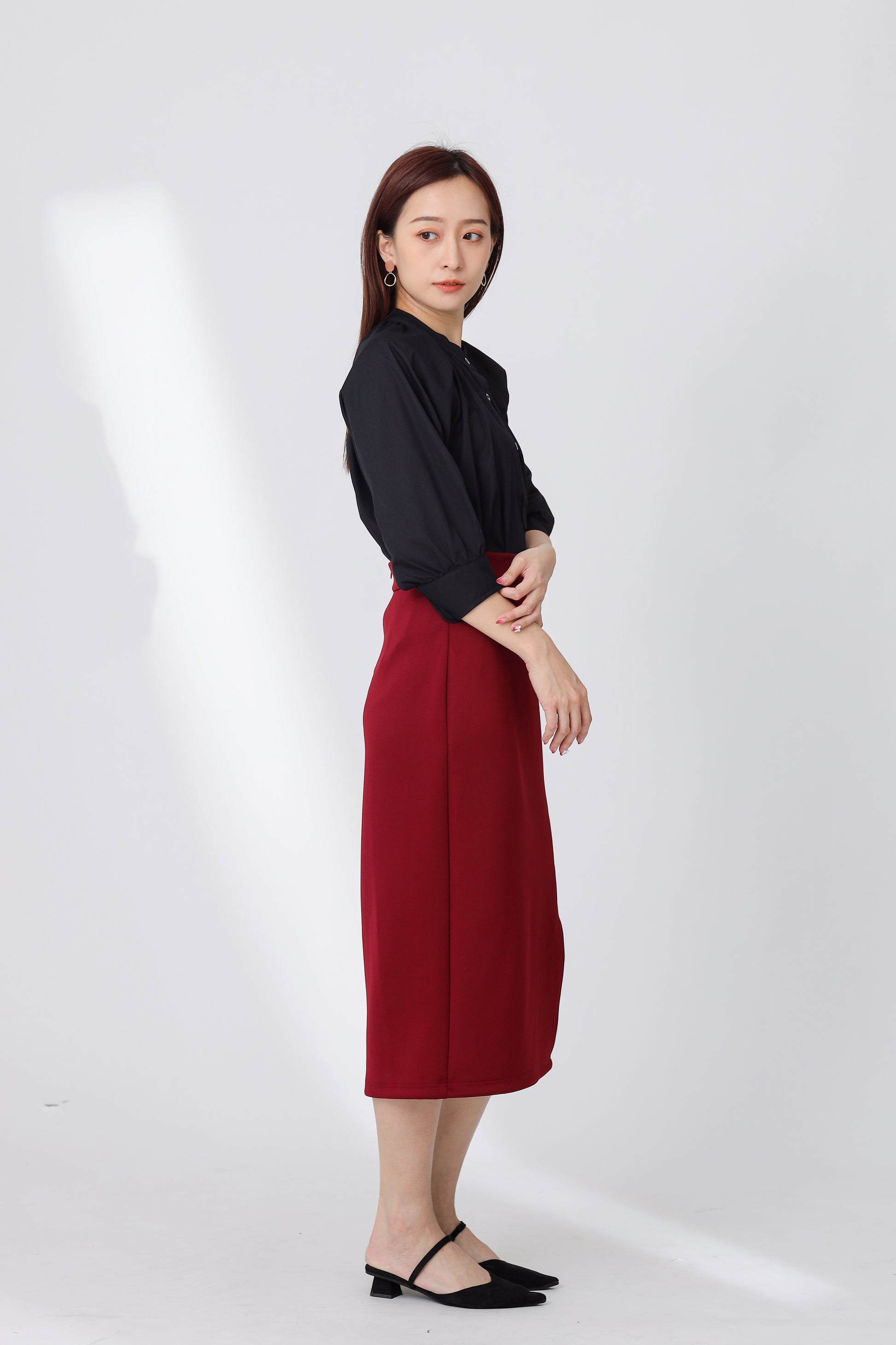 Jalisa Open Slit Pencil Skirt - Maroon