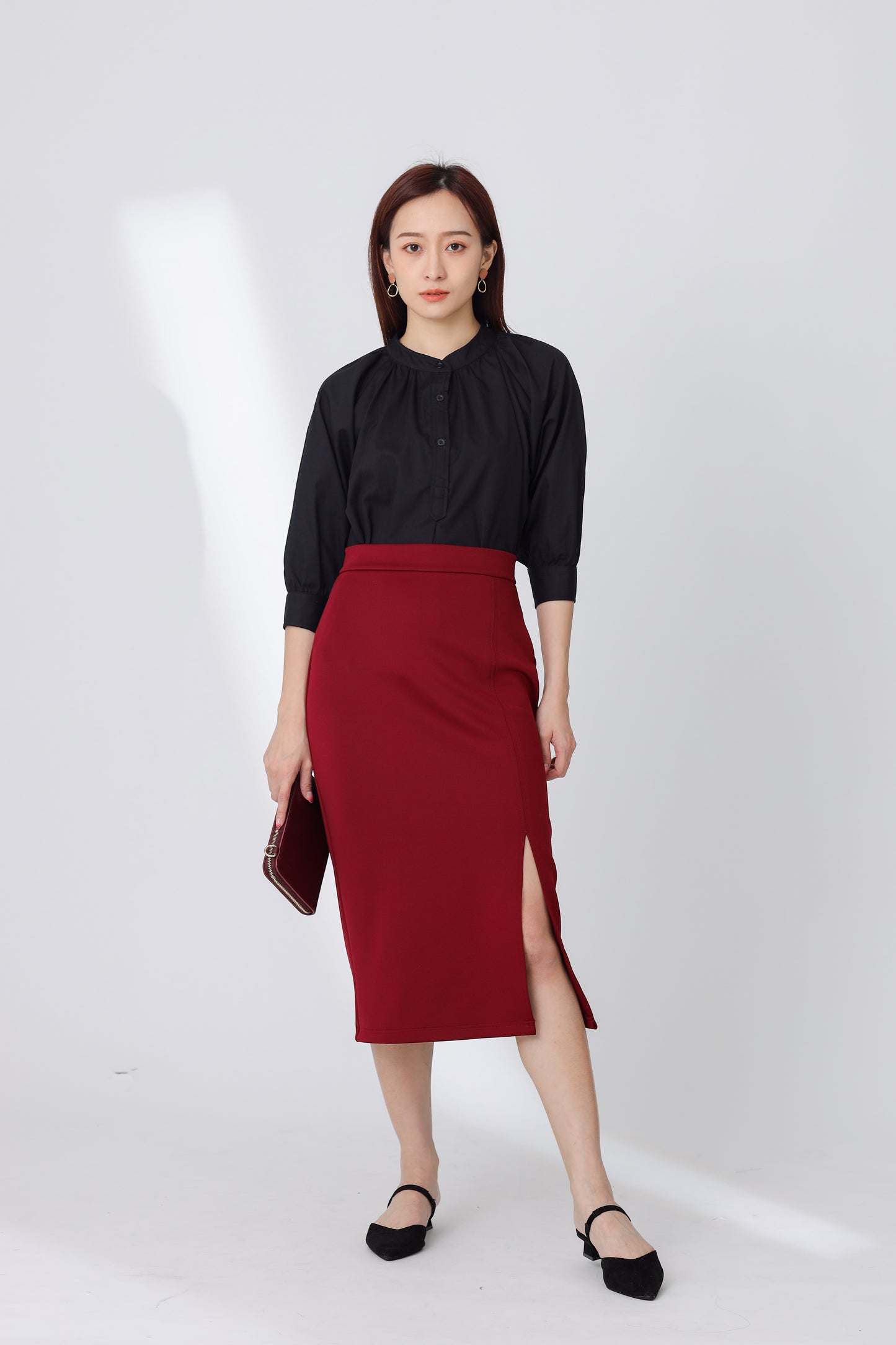 Jalisa Open Slit Pencil Skirt - Maroon