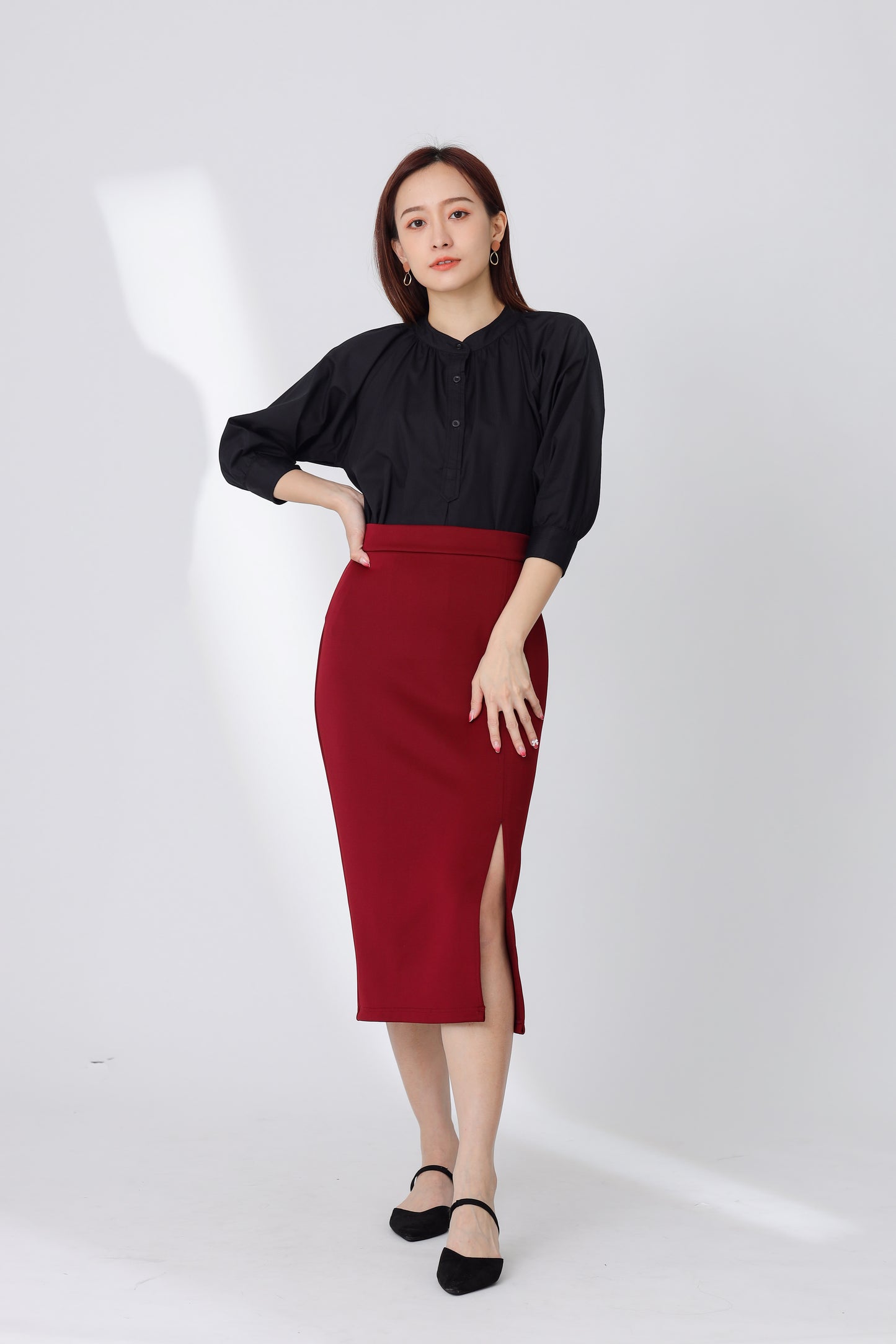 Jalisa Open Slit Pencil Skirt - Maroon