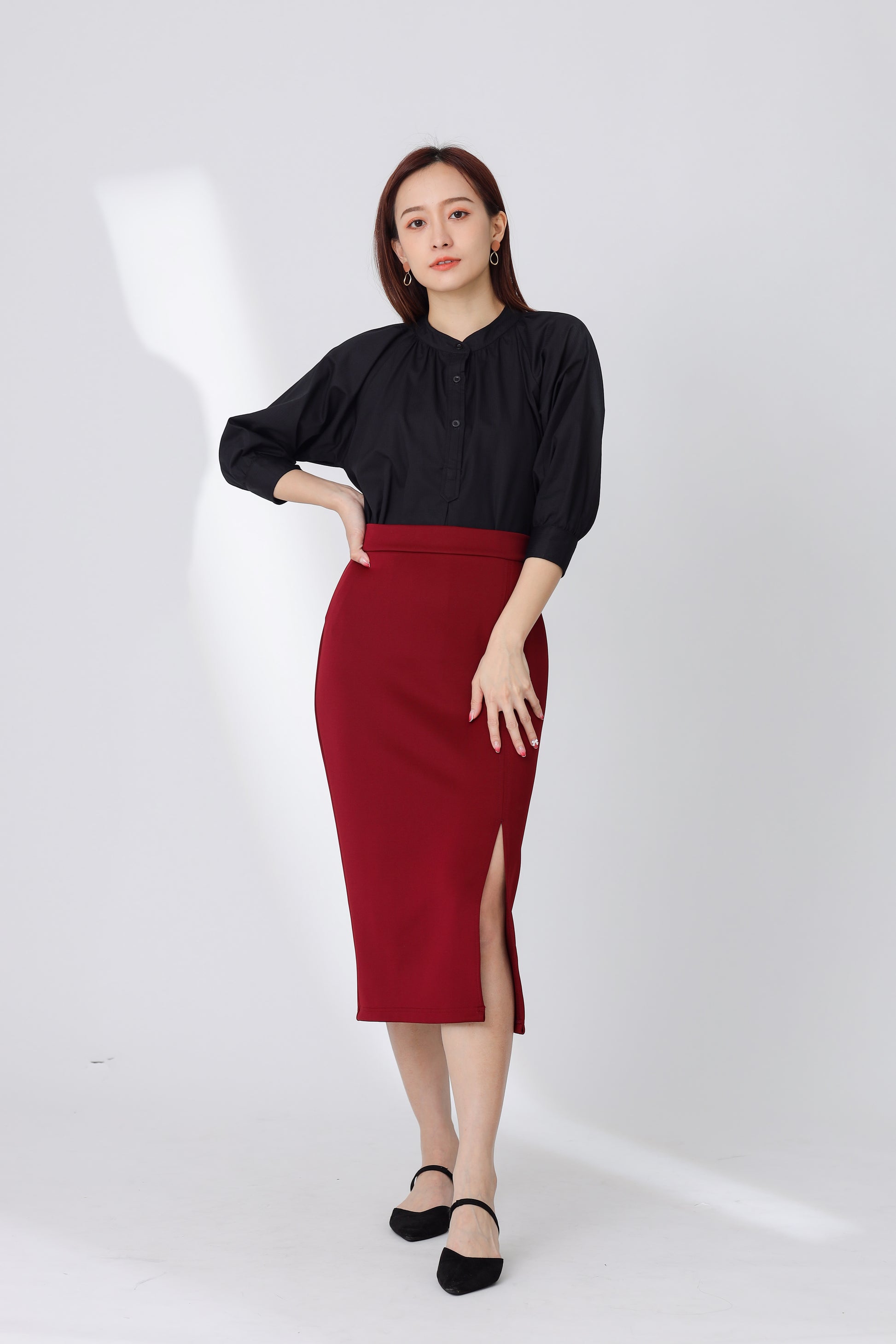 Jalisa Open Slit Pencil Skirt - Maroon