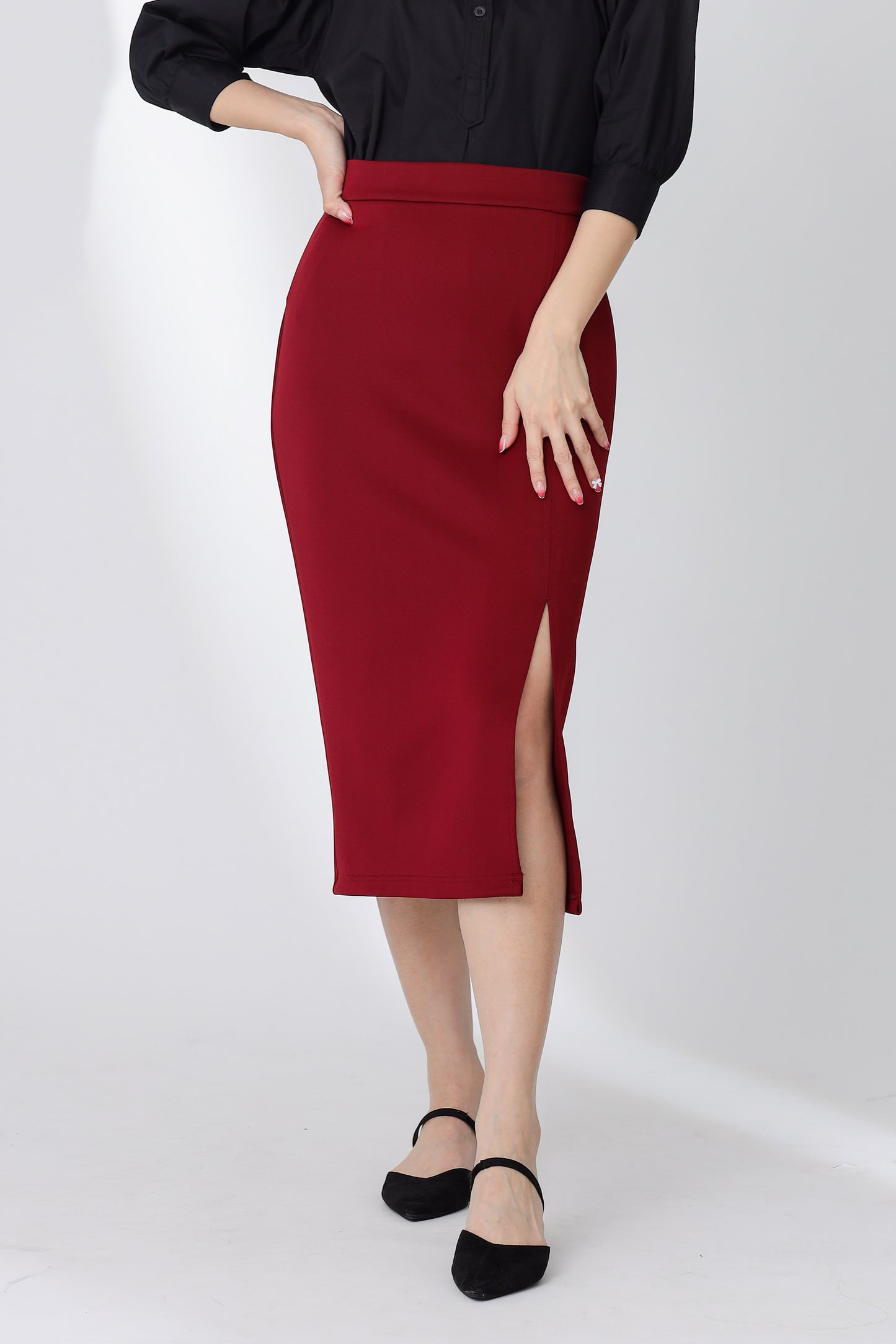 Jalisa Open Slit Pencil Skirt - Maroon