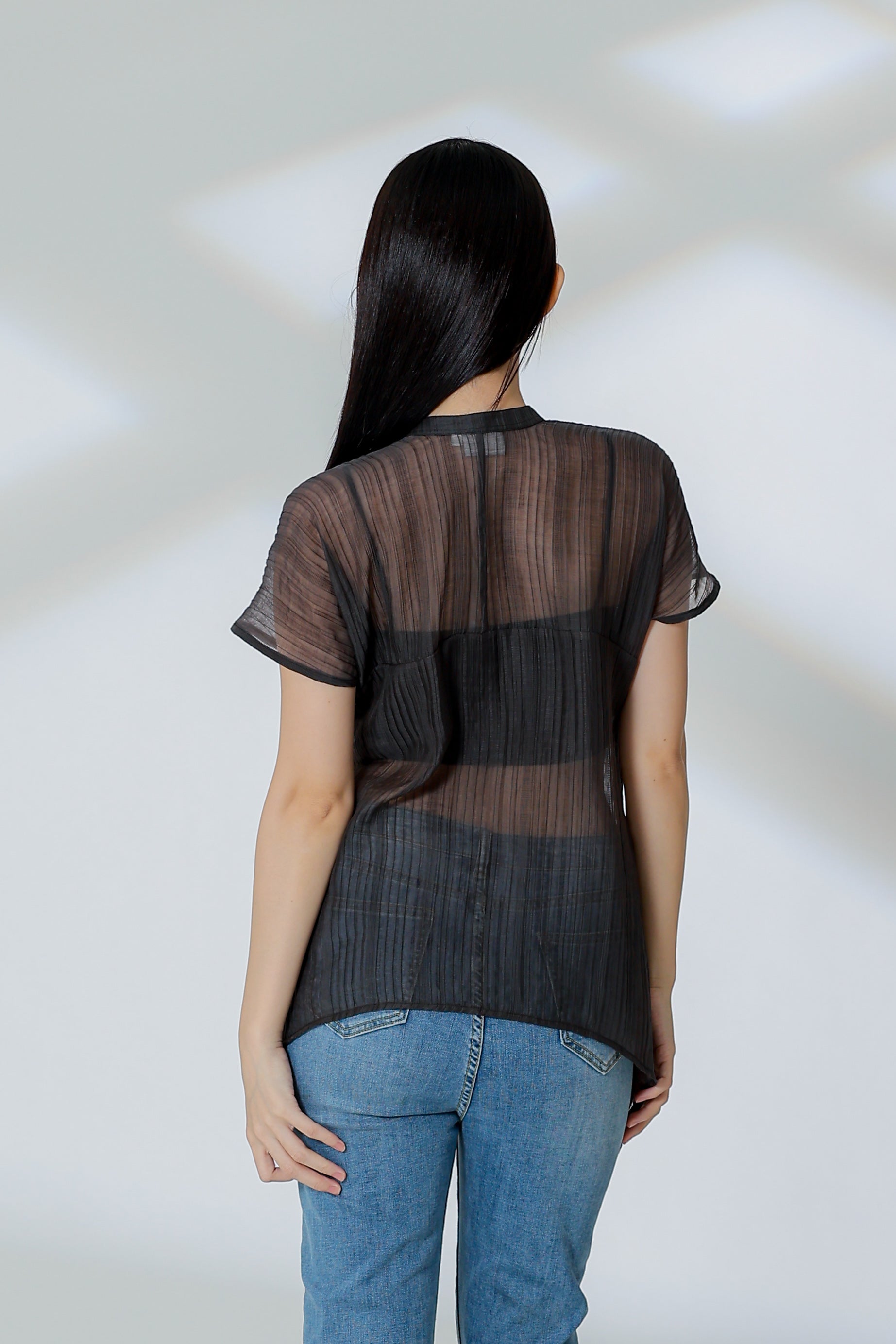 Jamie Sheer Mandrain Collar Blouse - Charcoal